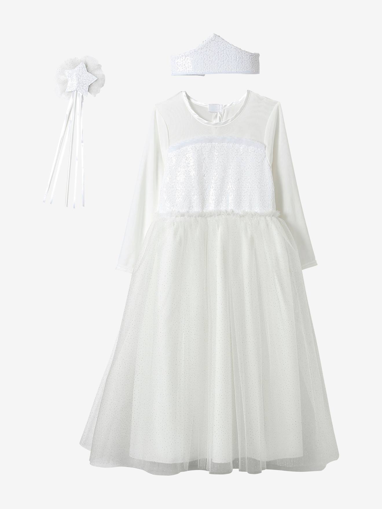 Déguisement de princesse avec cape, baguette et couronne blanc