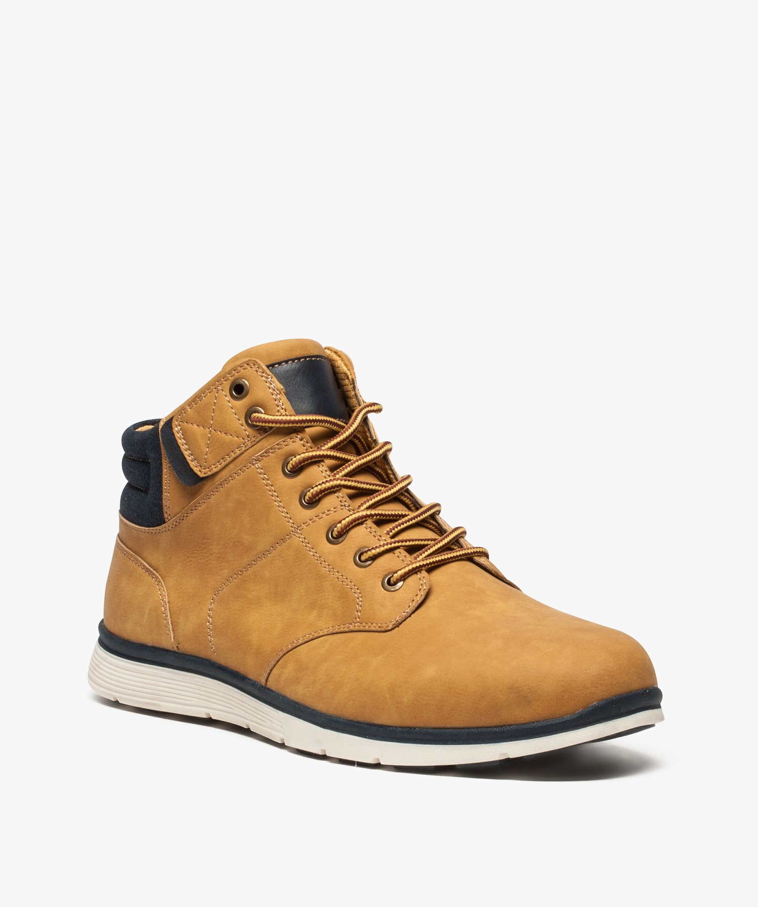 Baskets homme semi-montantes avec col rembourré en tissu camel | GEMO