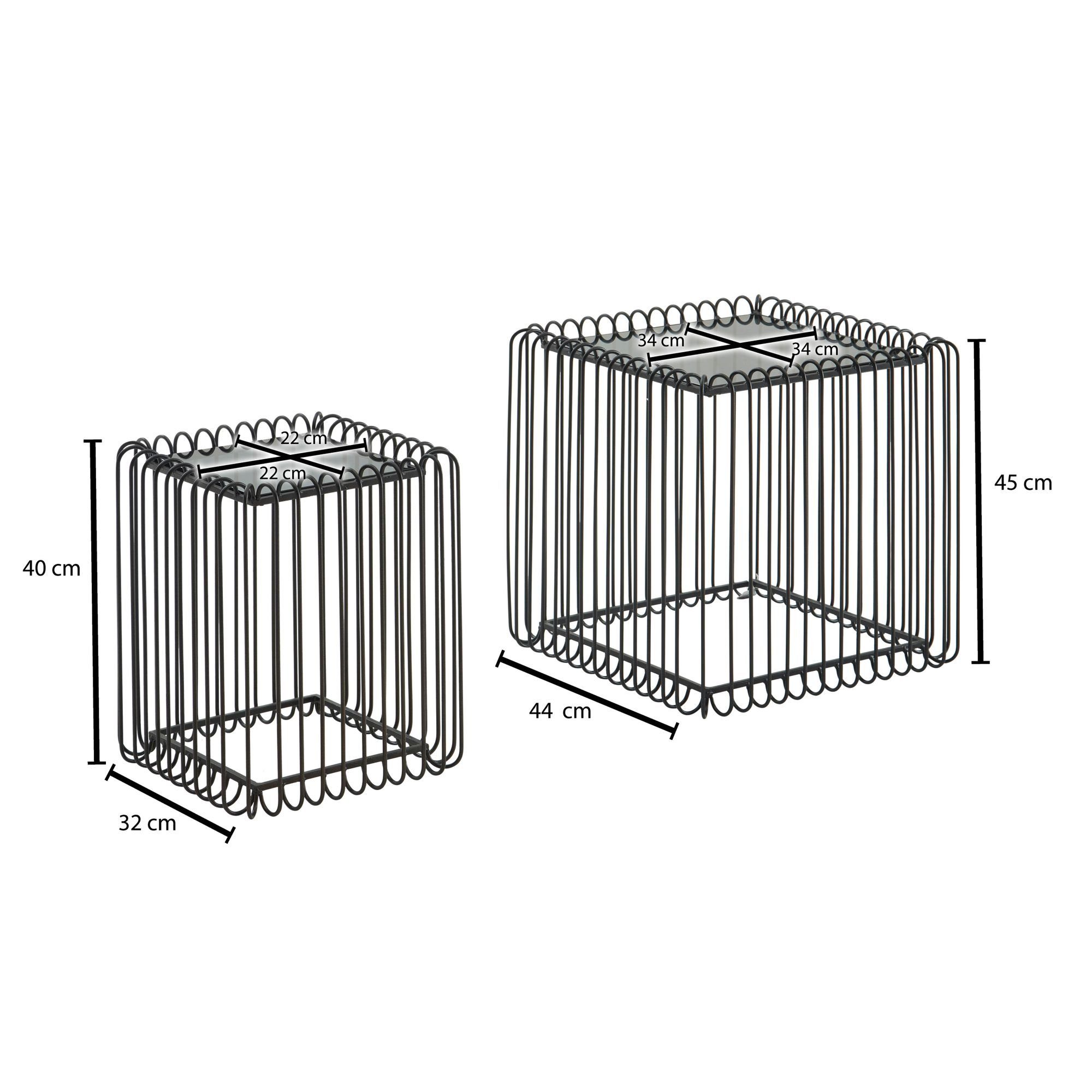 FINEBUY Satztisch FB82285 (Beistelltisch 2er Set Schwarz, Sofatisch Glas), Wohnzimmertisch Metall, Couchtisch Quadratisch