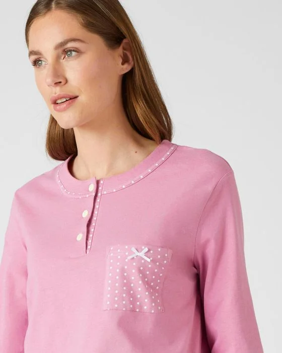Chemise de nuit manches longues, maille jersey, 95 cm