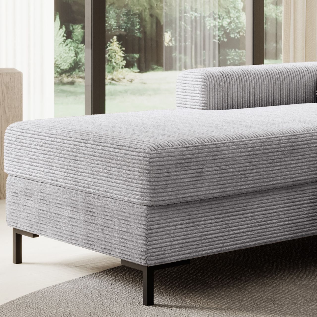 Möbel Punkt Ecksofa SAIGON Cord Grau mit Bettfunktion und Bettkasten Bett Sofa Schlafsofa Ottomane links