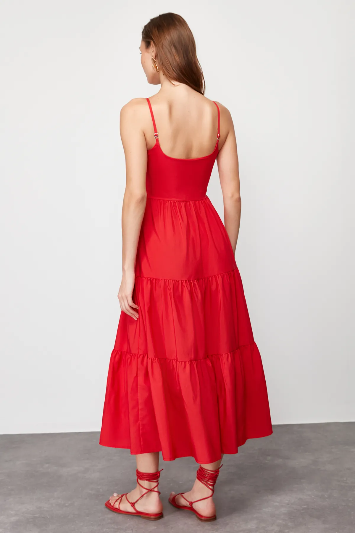 Trendyol Collection  Roter Rock mit Taillenöffnung, gewebter Baumwollmischung, Maxikleid TWOSS24EL00386