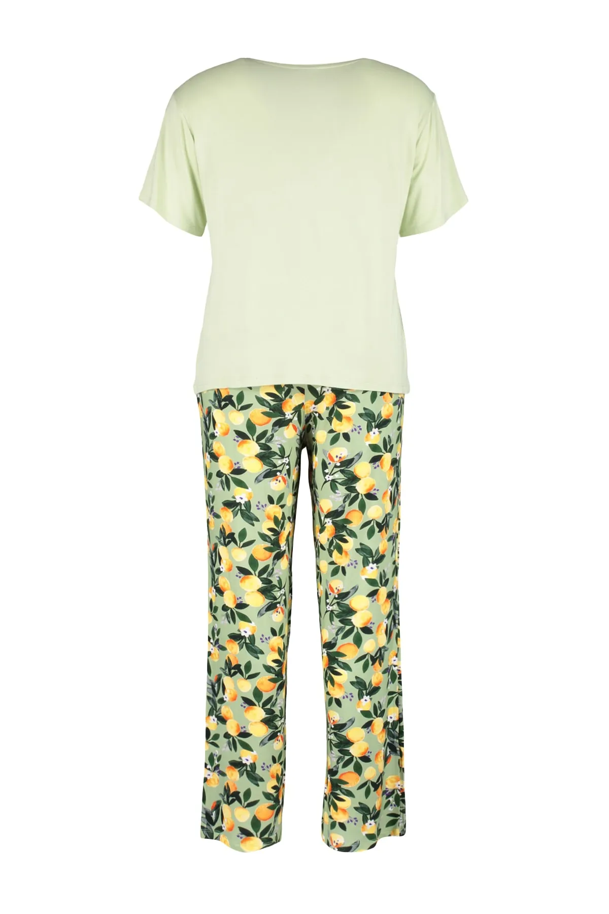 Trendyol Curve  Mintgrünes bedrucktes Pyjama-Set aus Strick TBBSS23AI00005