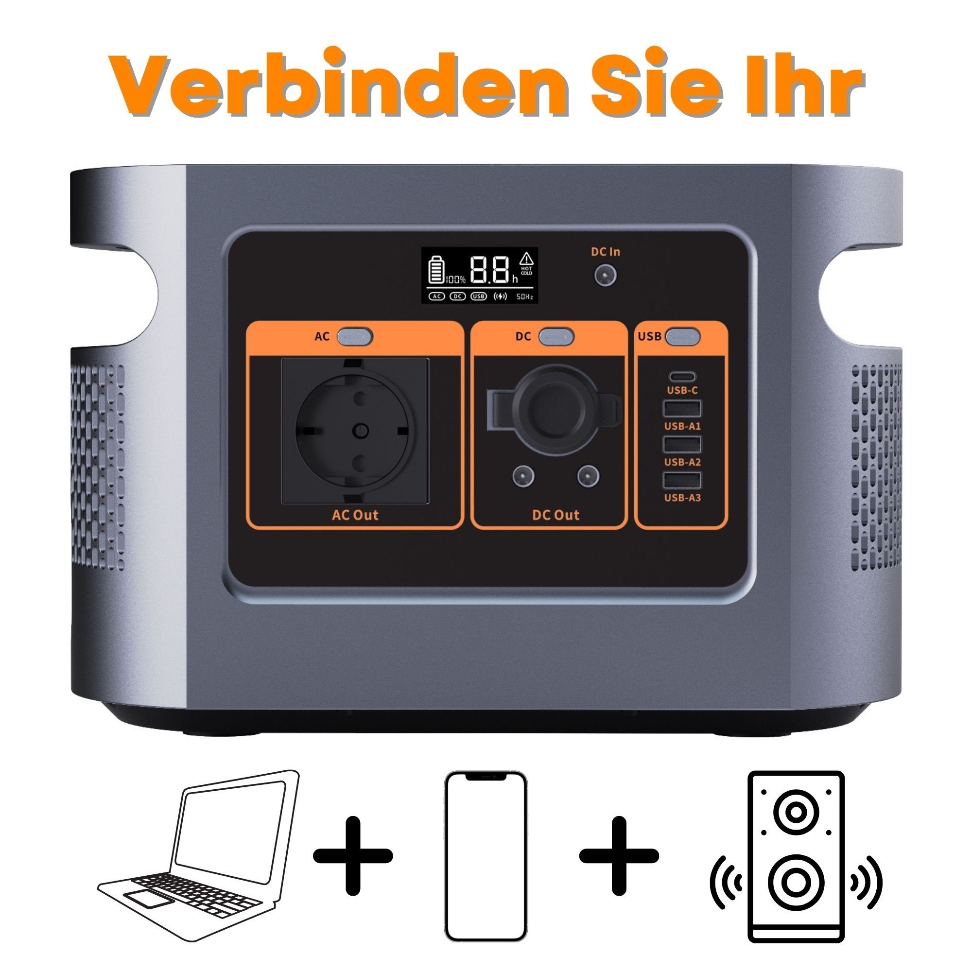 Fine Life Pro Stromerzeuger Power Station QE01-500Wh/1008Wh Mit Solar panel PV200, 1,20 in kW, (Set, 2-tlg., Notfall-Solar Generator), Bequem und leicht,Ausgangsleistung,500Wh/1008Wh