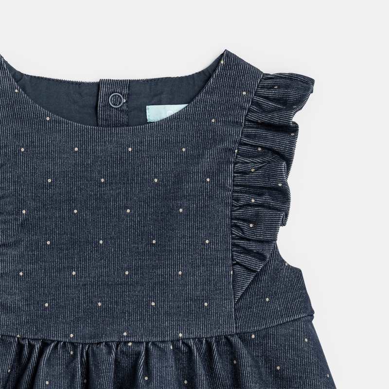 Robe à pois en velours côtelé bleue bébé fille