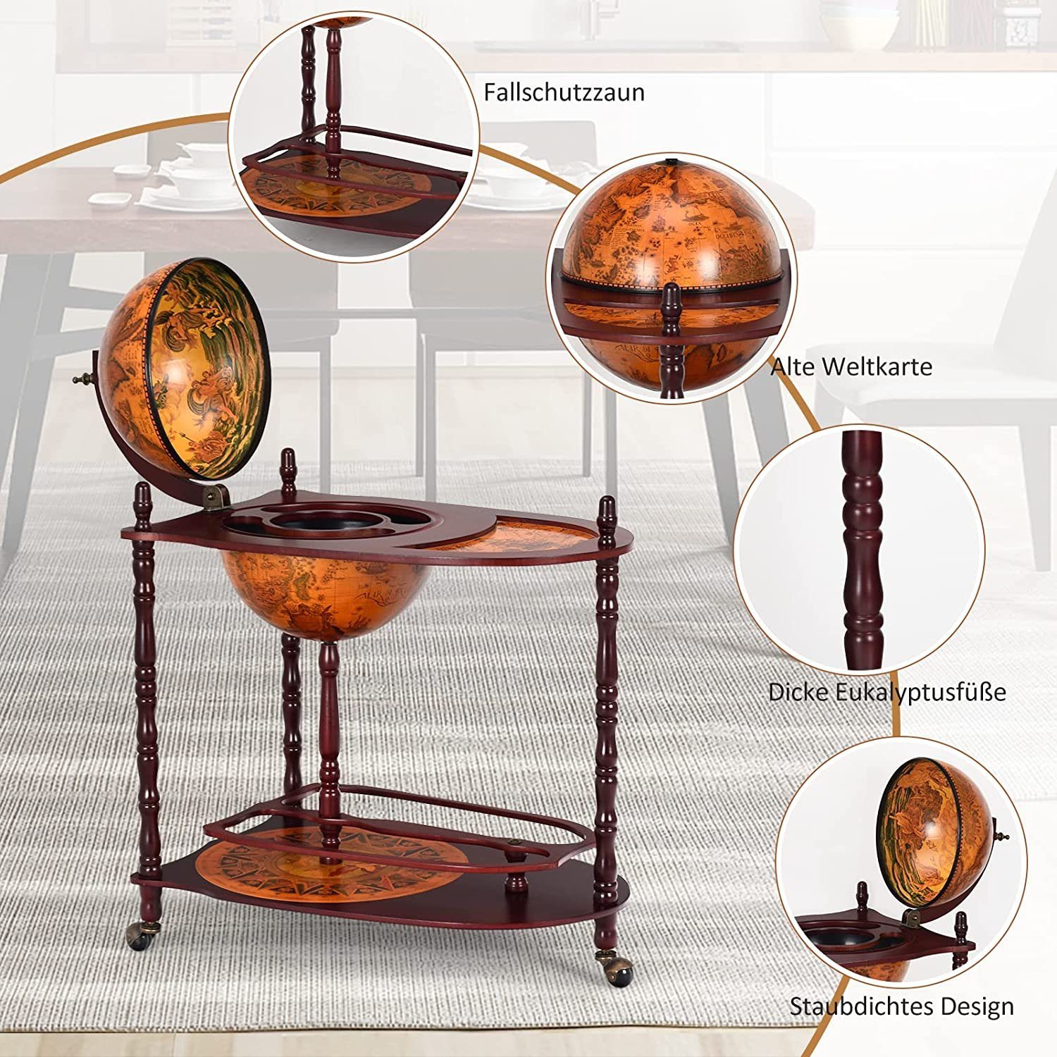 COSTWAY Weinregal Flaschenregal, Mit 3 Rollen, mit Tischplatte