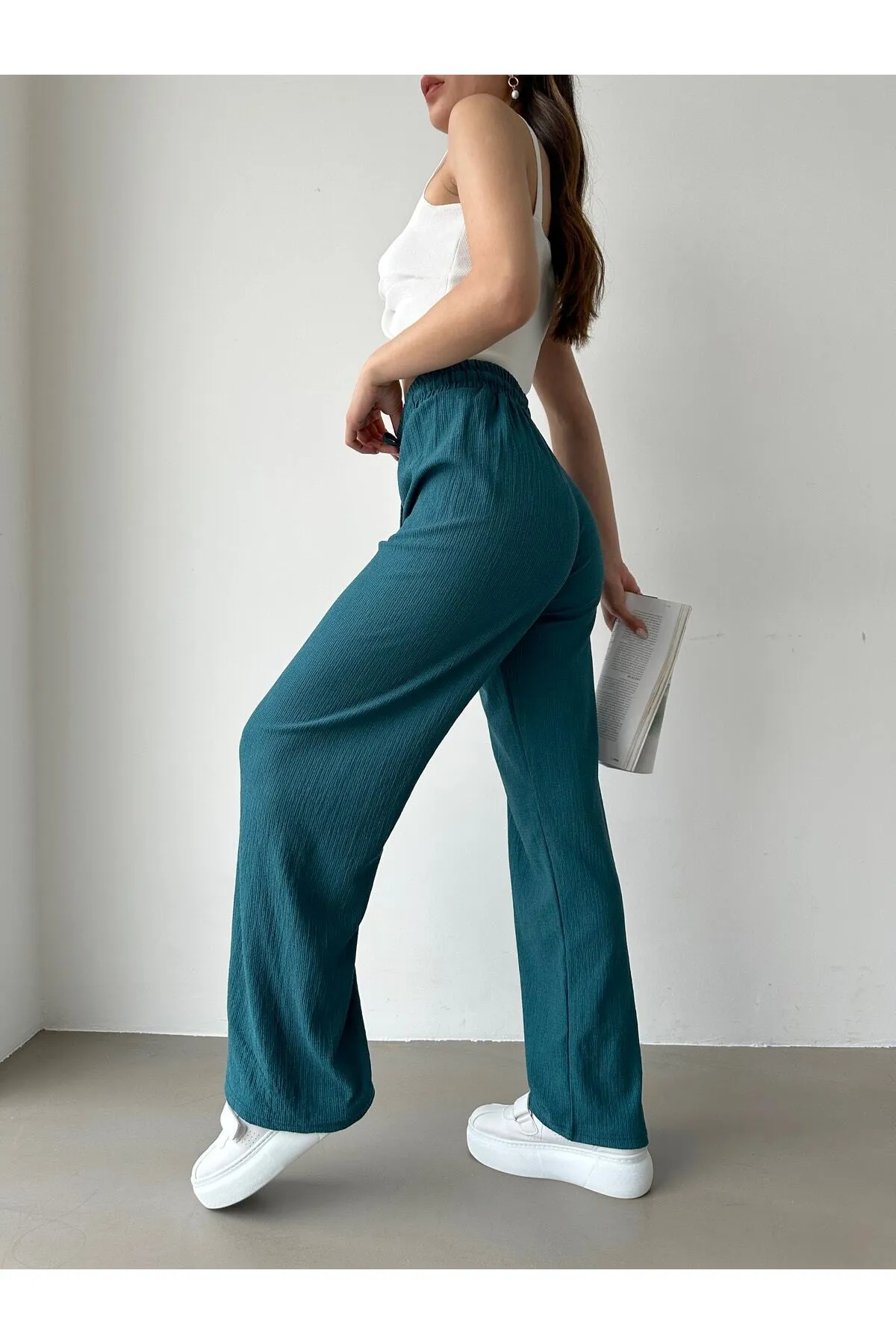 BEJNA  Petrolgrüne Palazzo-Hose mit elastischem Bund für Damen