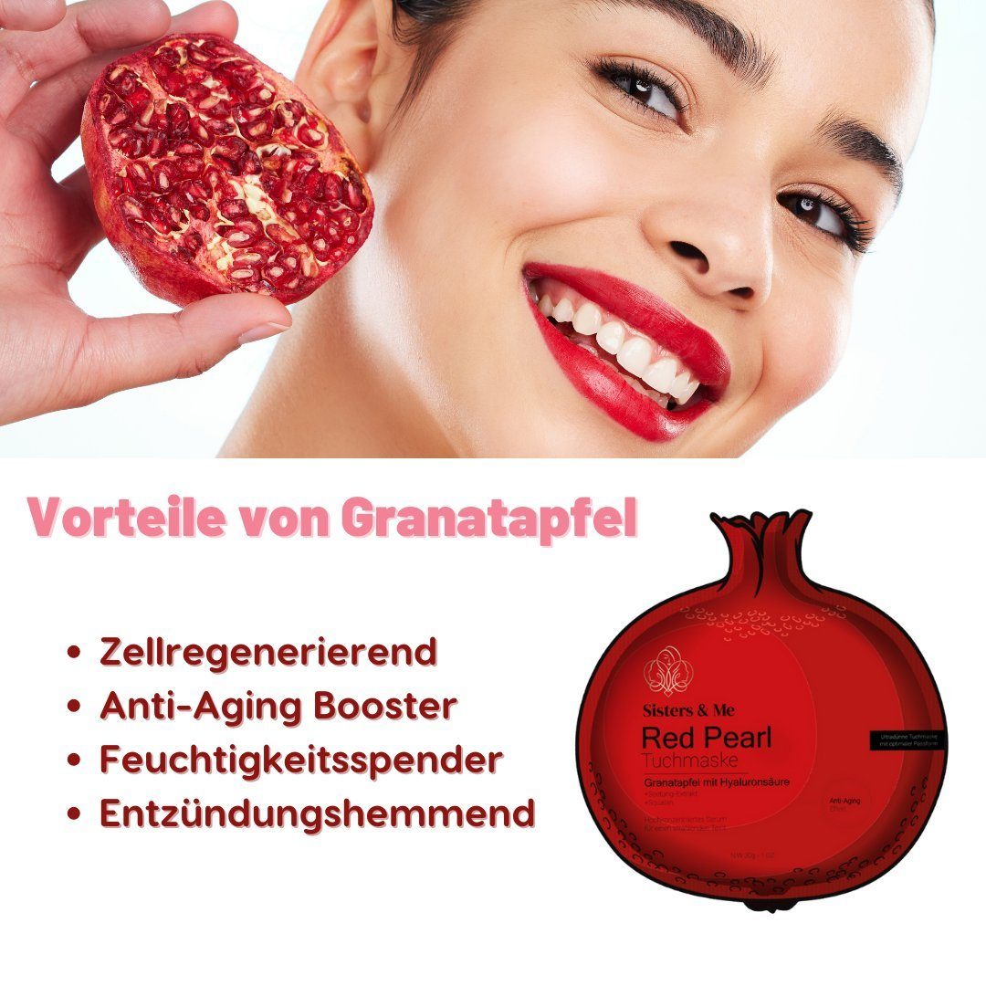 Sisters & Me Gesichtsmaske 5x Sisters & Me Granatapfel Tuchmasken Gesicht, Anti-Aging, 5-tlg.