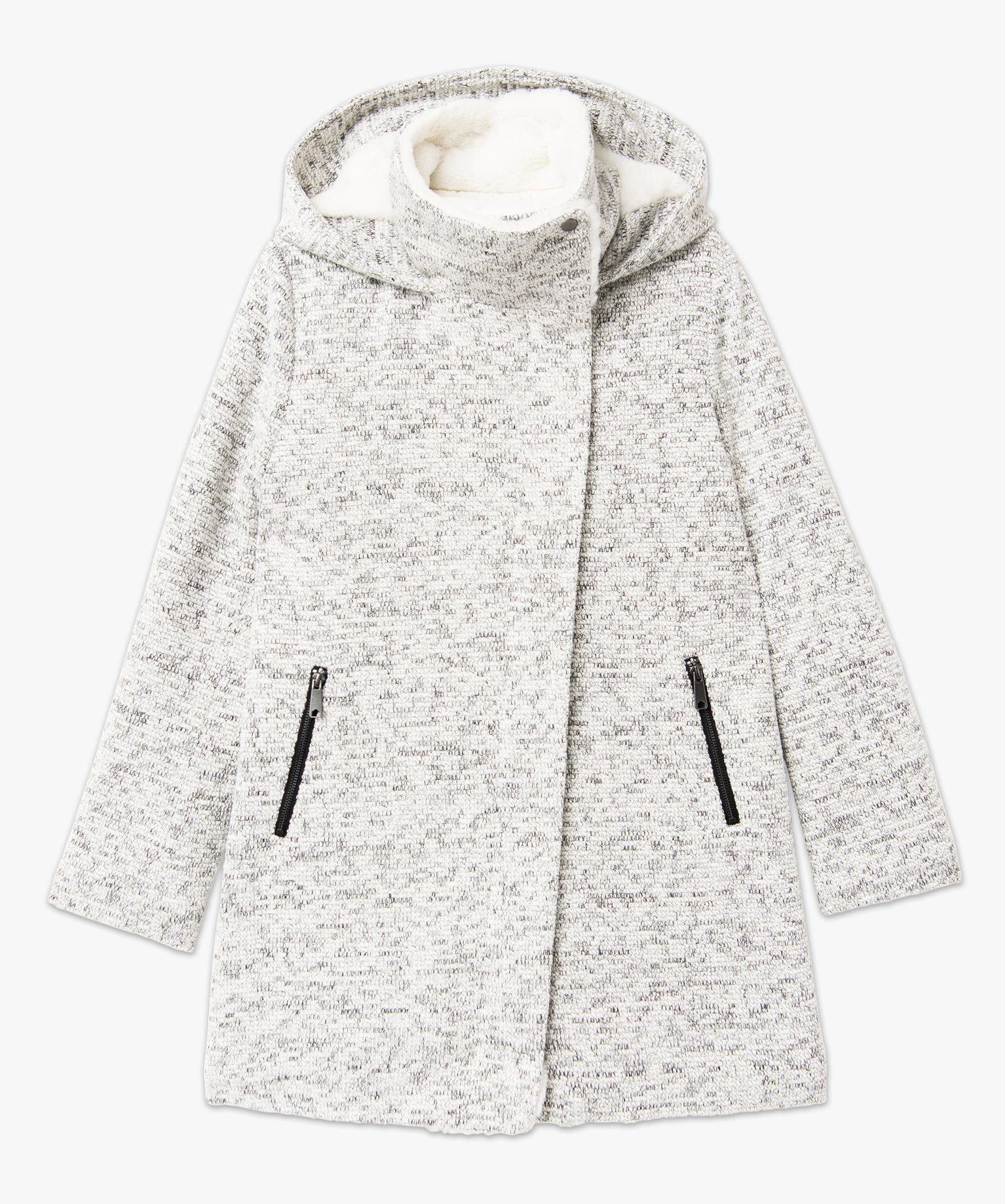 Manteau en maille avec col fourrure imitation femme gris | GEMO