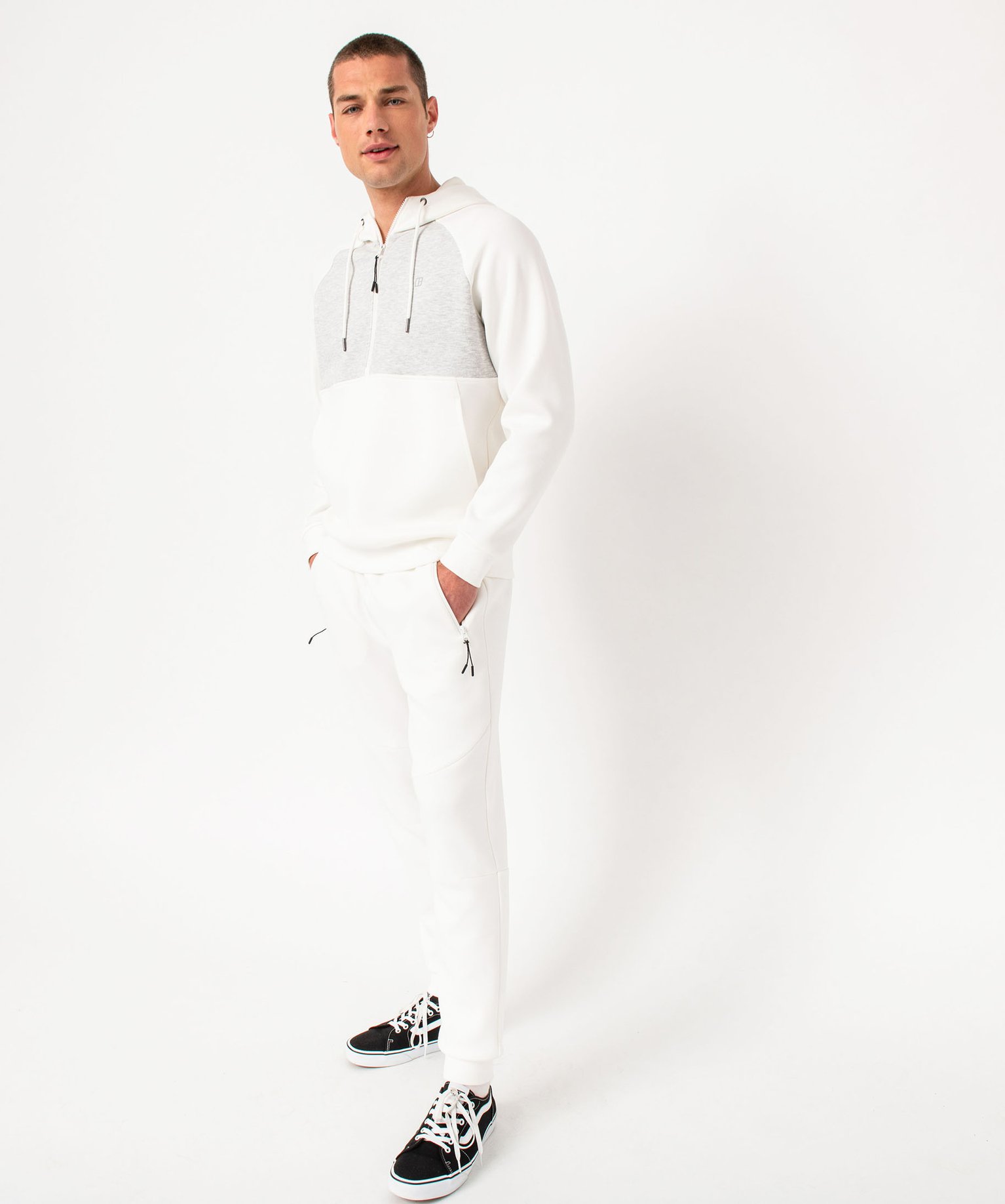 Sweat à capuche et col zippé bicolore homme blanc | GEMO
