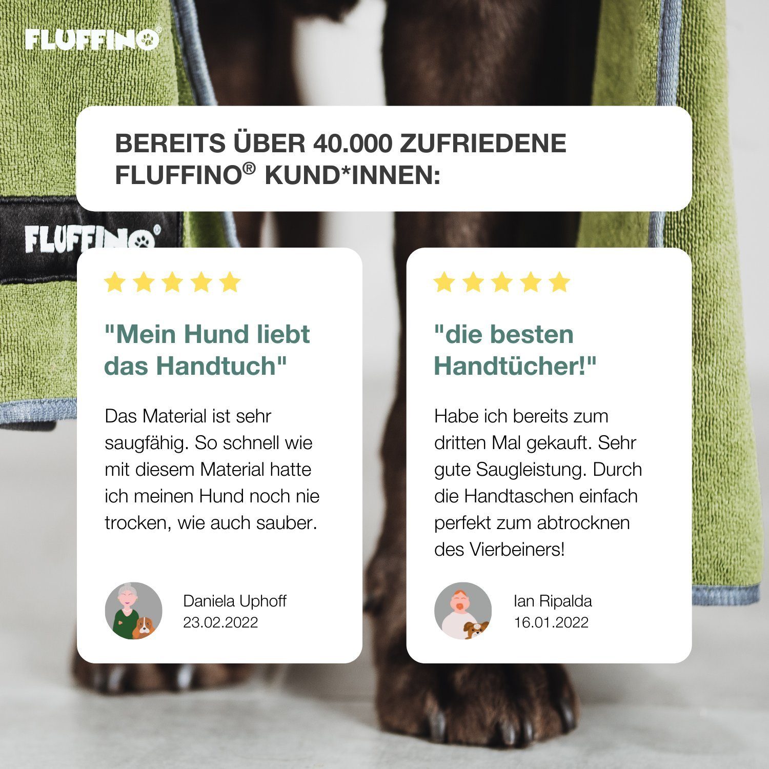 FLUFFINO® Hundehandtuch Mikrofaser – 2er-Pack - 120 x 70 cm - Grau & Grün, (2-St)