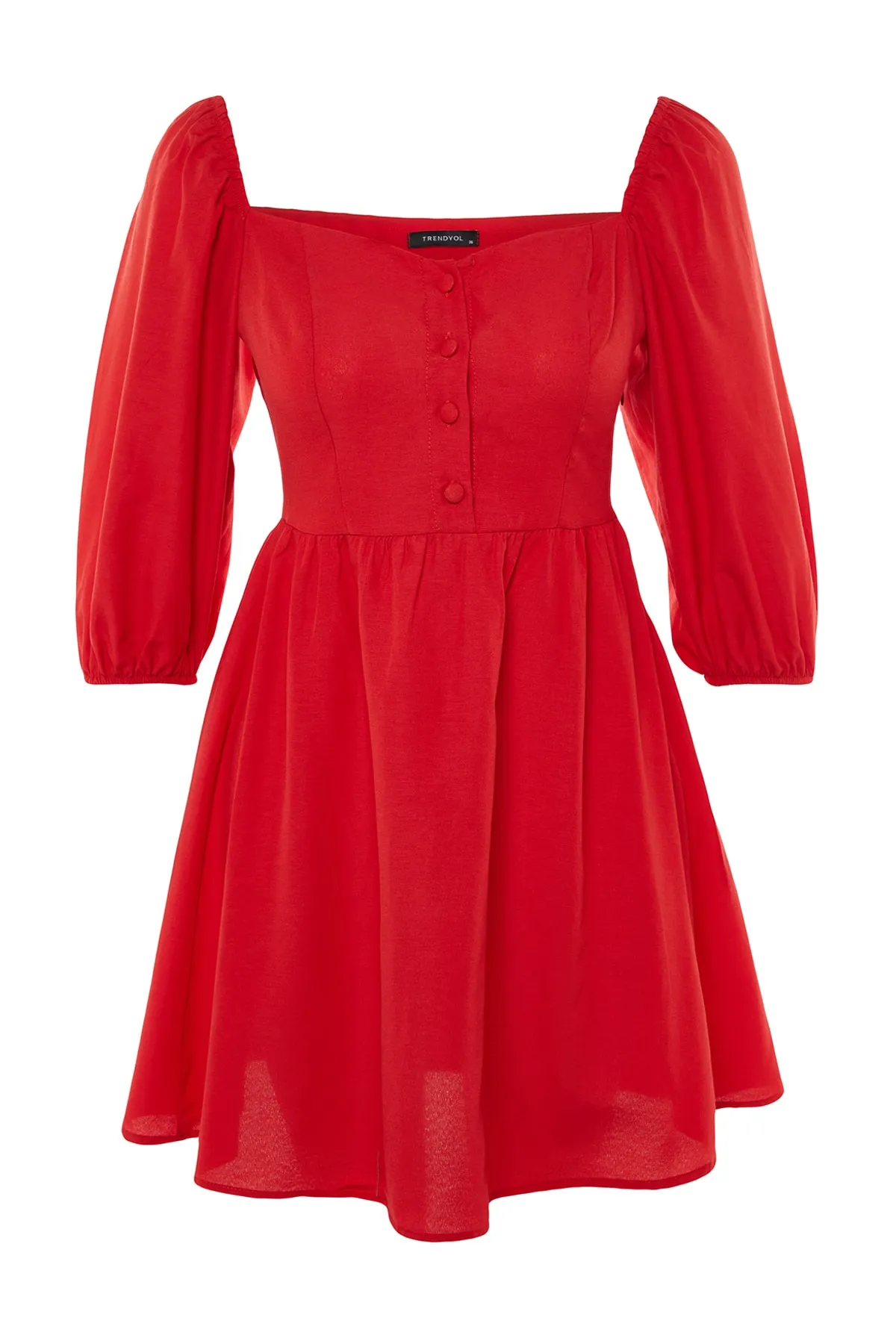 Trendyol Collection  Rotes gewebtes Kleid mit Mini-Taillenöffnung und Ballonärmeln TWOAW22EL0210
