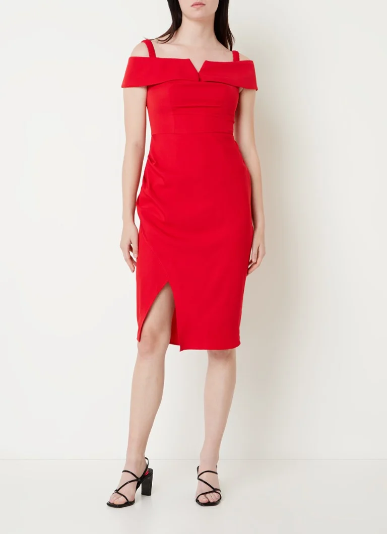 Chi Chi London Bardot off-shoulder midi dress with pleat detail and slit