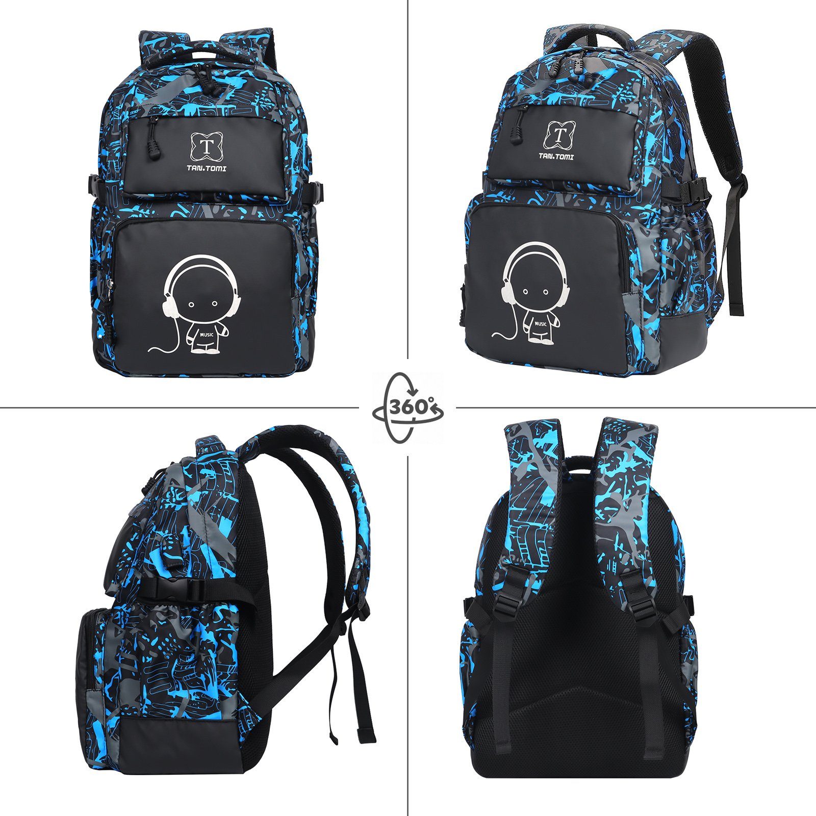 TAN.TOMI Schulrucksack Rucksack Jungen Schulrucksack Mädchen Teenager Jugendliche Daypacks, Kinder Reflektierender Schultasche Outdoor Camping Groß Schulranzen