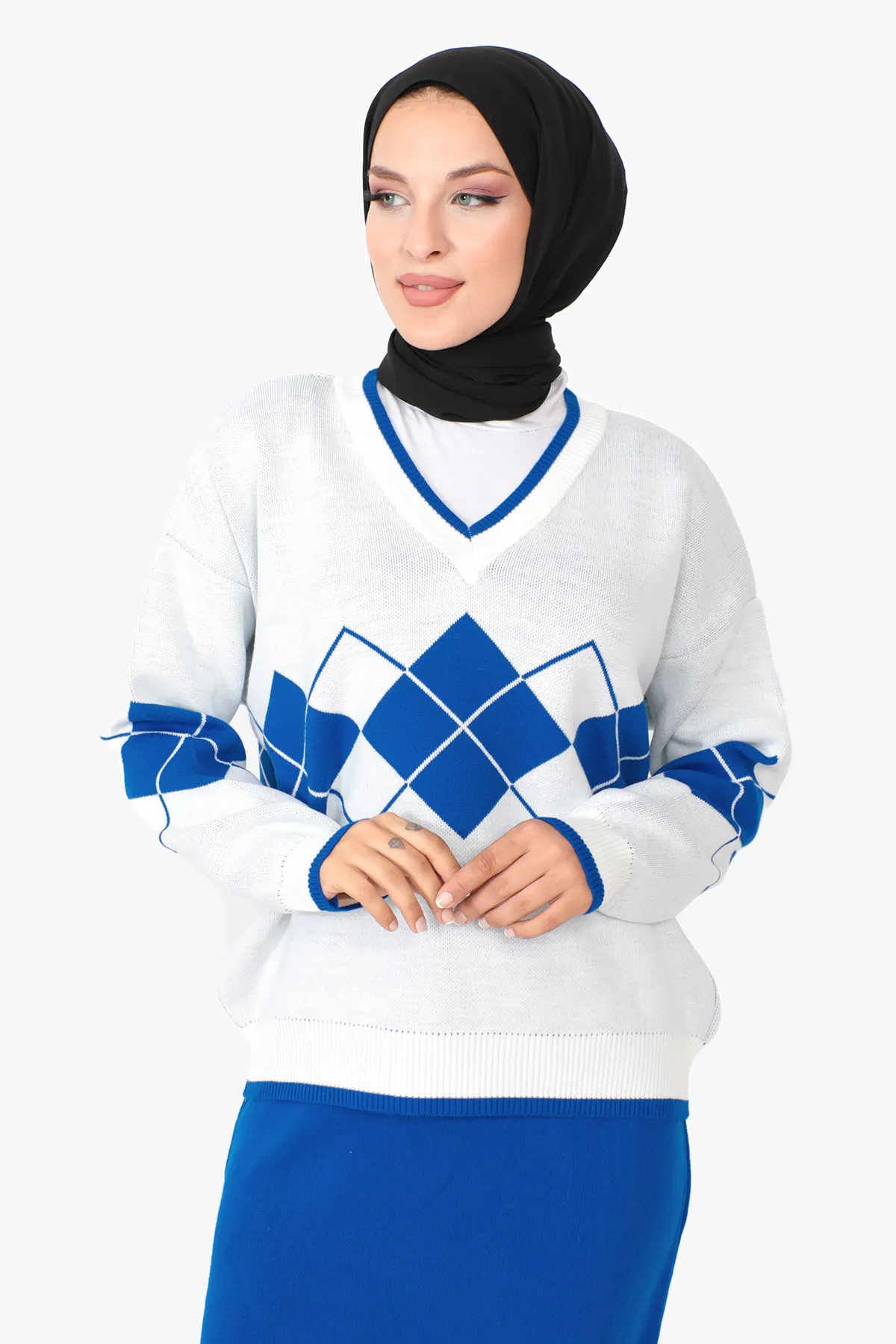 Tesettür Dünyası  Strickanzug mit Rock TSD230901 Blau