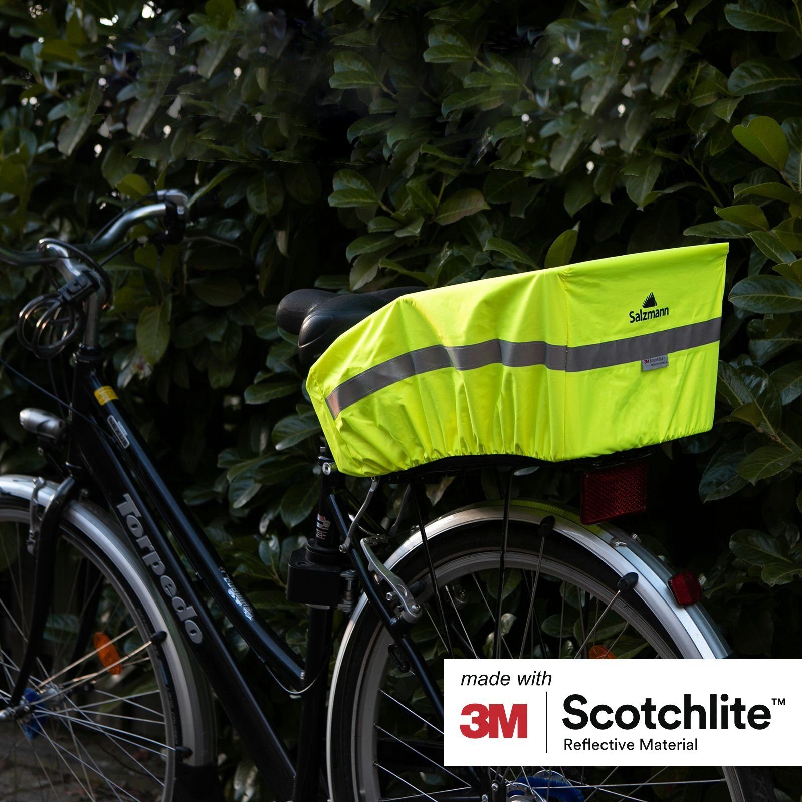 Salzmann Fahrradkorb  Reflektierender Regenschutz für Fahrradkörbe mit 3M Scotchlite