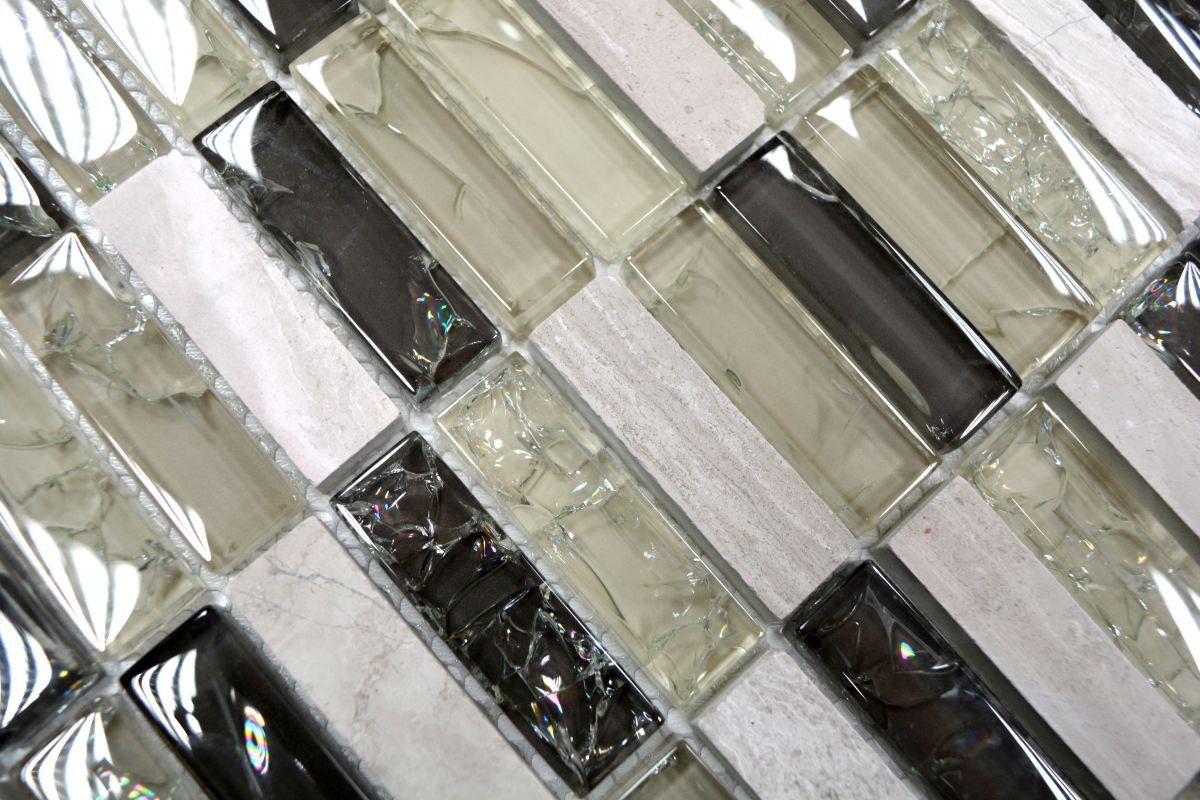 Mosani Mosaikfliesen Glasmosaik Naturstein Mosaik graugrün glänzend / 10 Matten