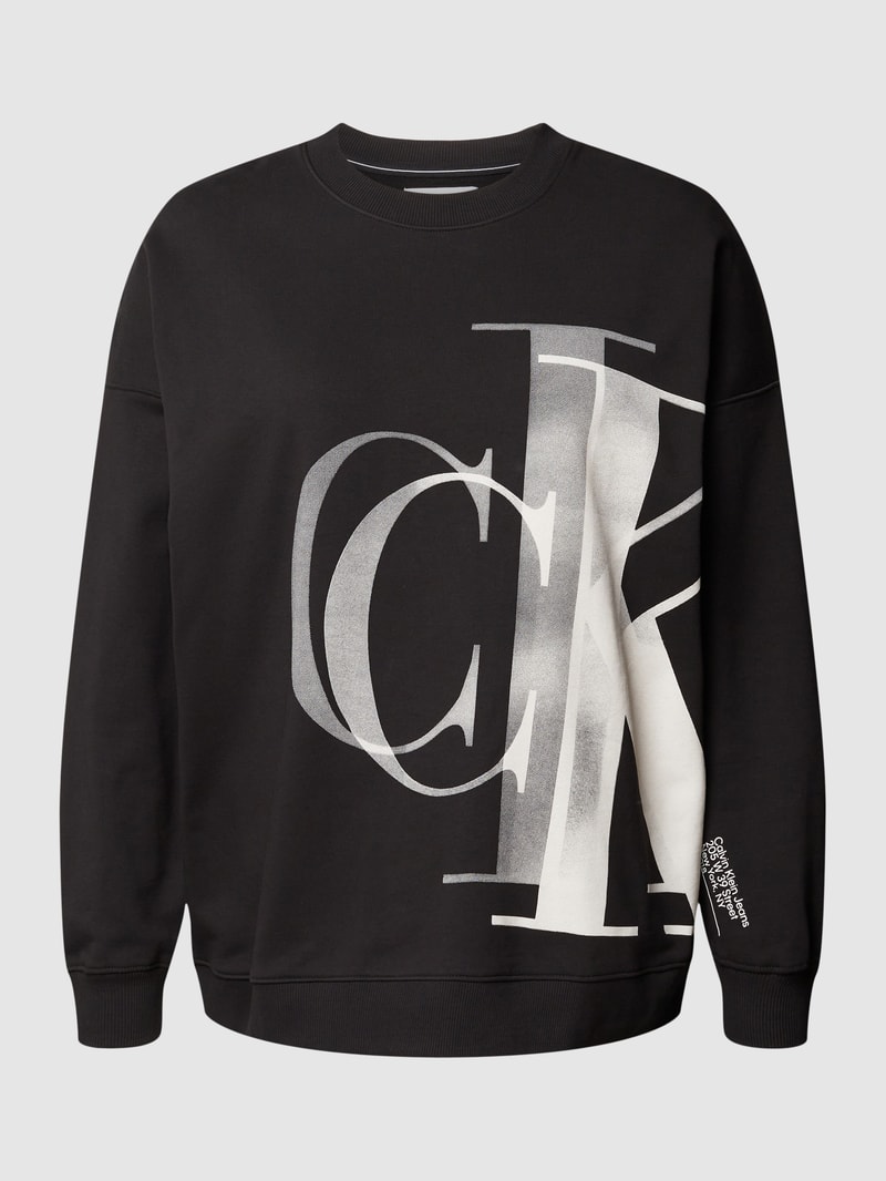 PLUS SIZE Sweatshirt mit Label-Print Modell 'PLUS LIGHTBOX CK' in schwarz