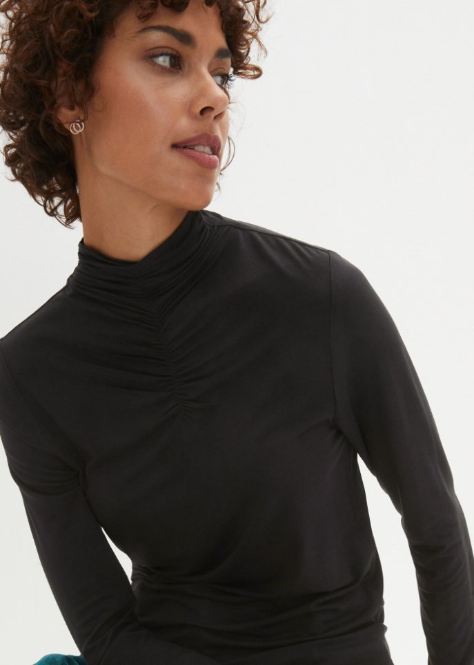 Langarmshirt mit gerafftem Stehkragen