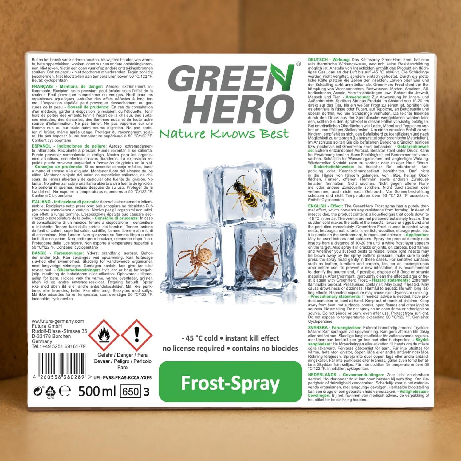GreenHero Insektenspray Frost Spray gegen Schädlinge & Ungeziefer, 500 ml