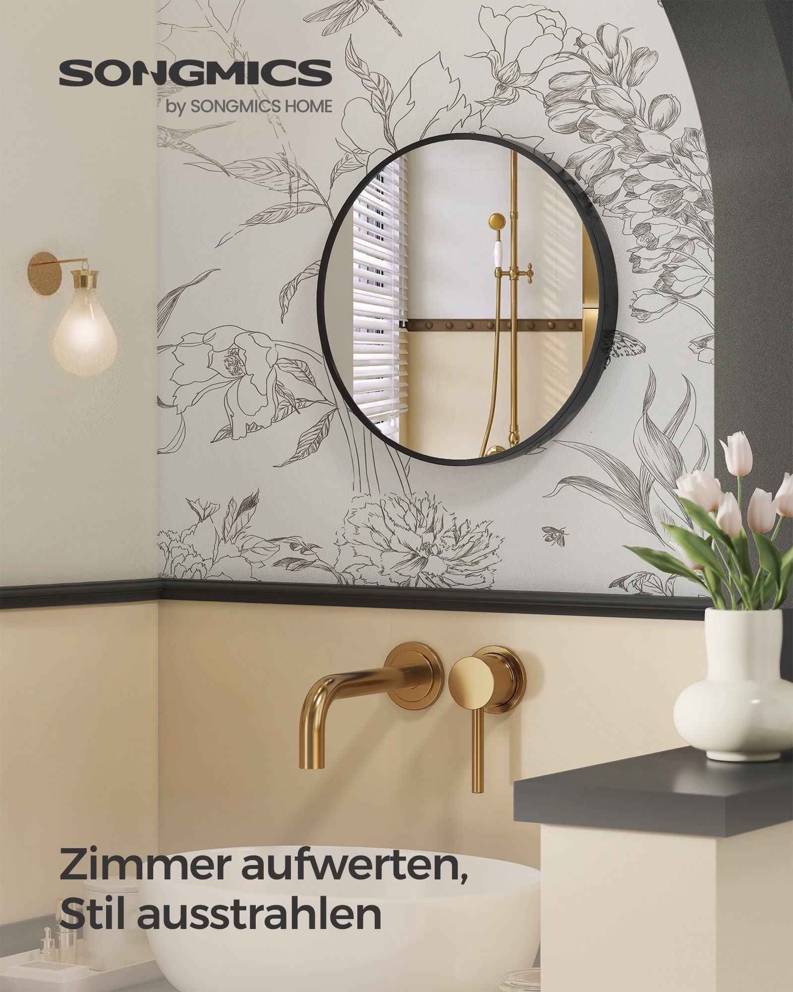 SONGMICS Wandspiegel, Spiegel rund, Badezimmerspiegel, 40/50/61/76 cm, Metallrahmen
