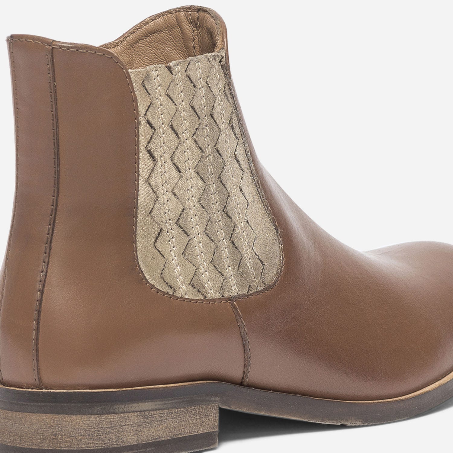 Chelsea boots camel en cuir avec élastique doré