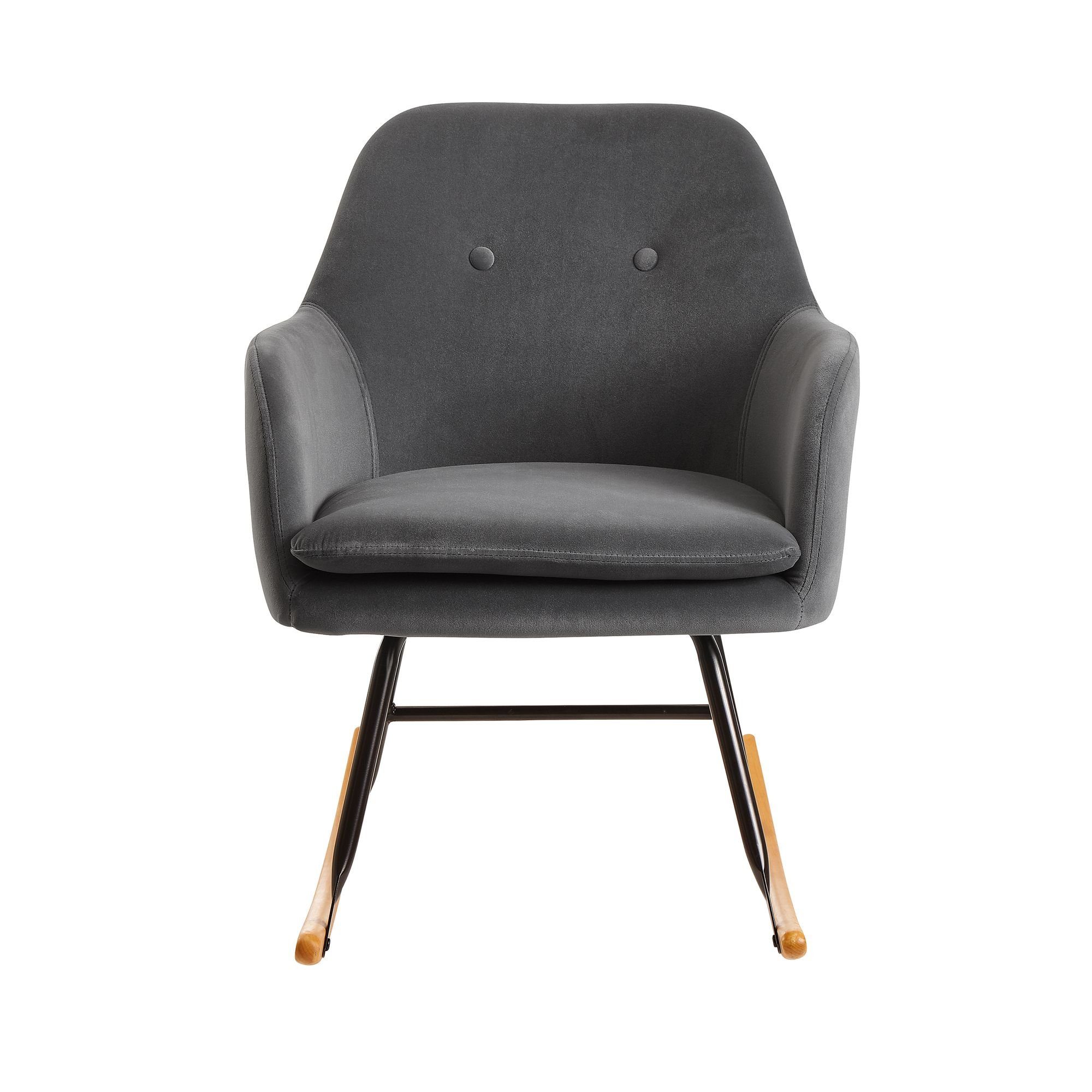 FINEBUY Schaukelstuhl FB23326 (Dunkelgrau 71x76x70cm Relaxsessel Samt Holz), Schaukelsessel Skandinavisch, Schwingsessel Modern