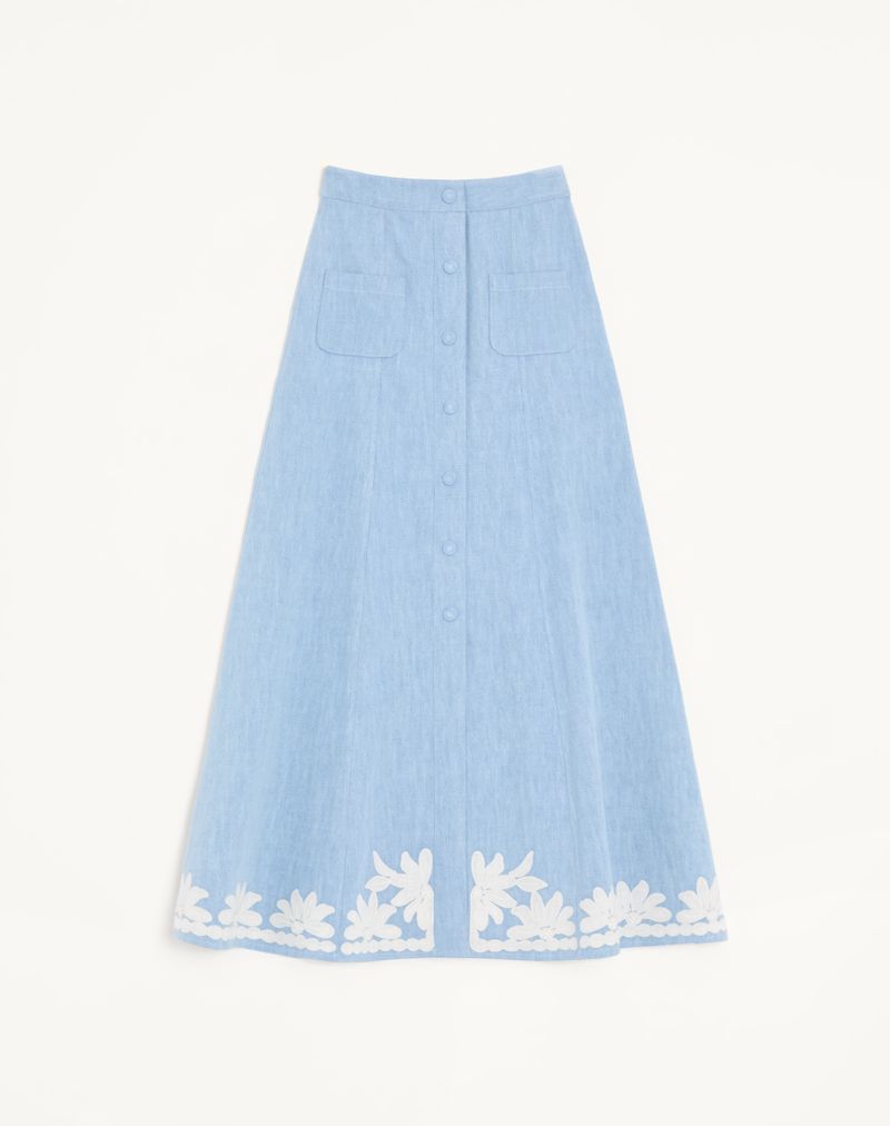 Geborduurde denim midi-rok