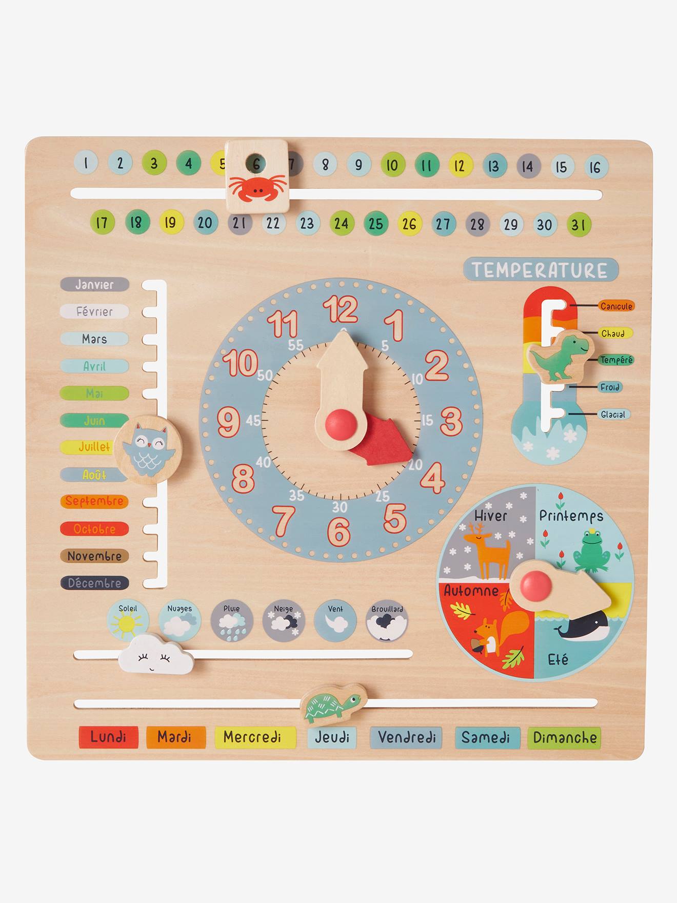Vertbaudet Kinder Spieluhr mit Kalender, Holz FSC - mehrfarbig