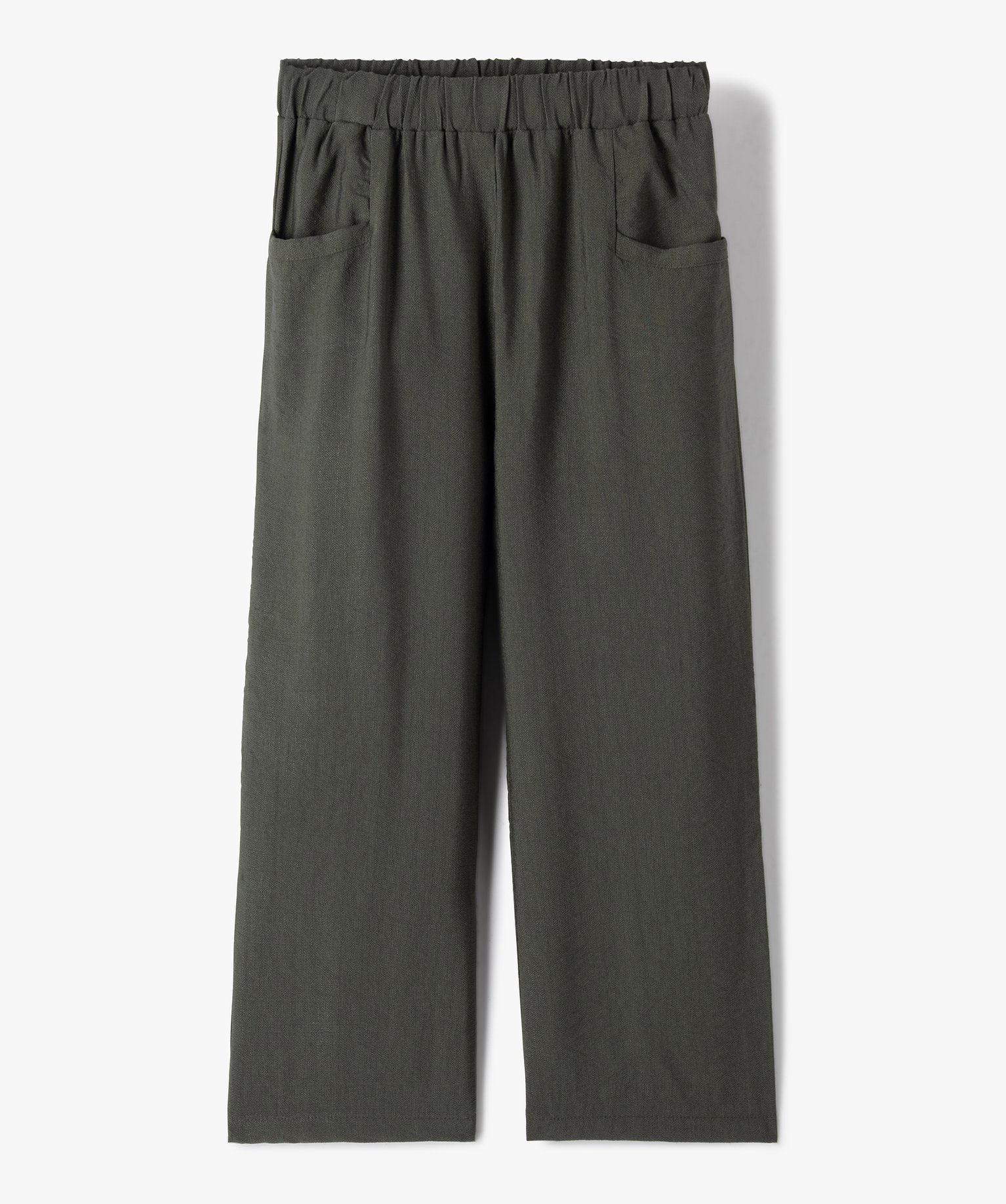 Pantalon fille coupe ample avec taille élastique kaki | GEMO