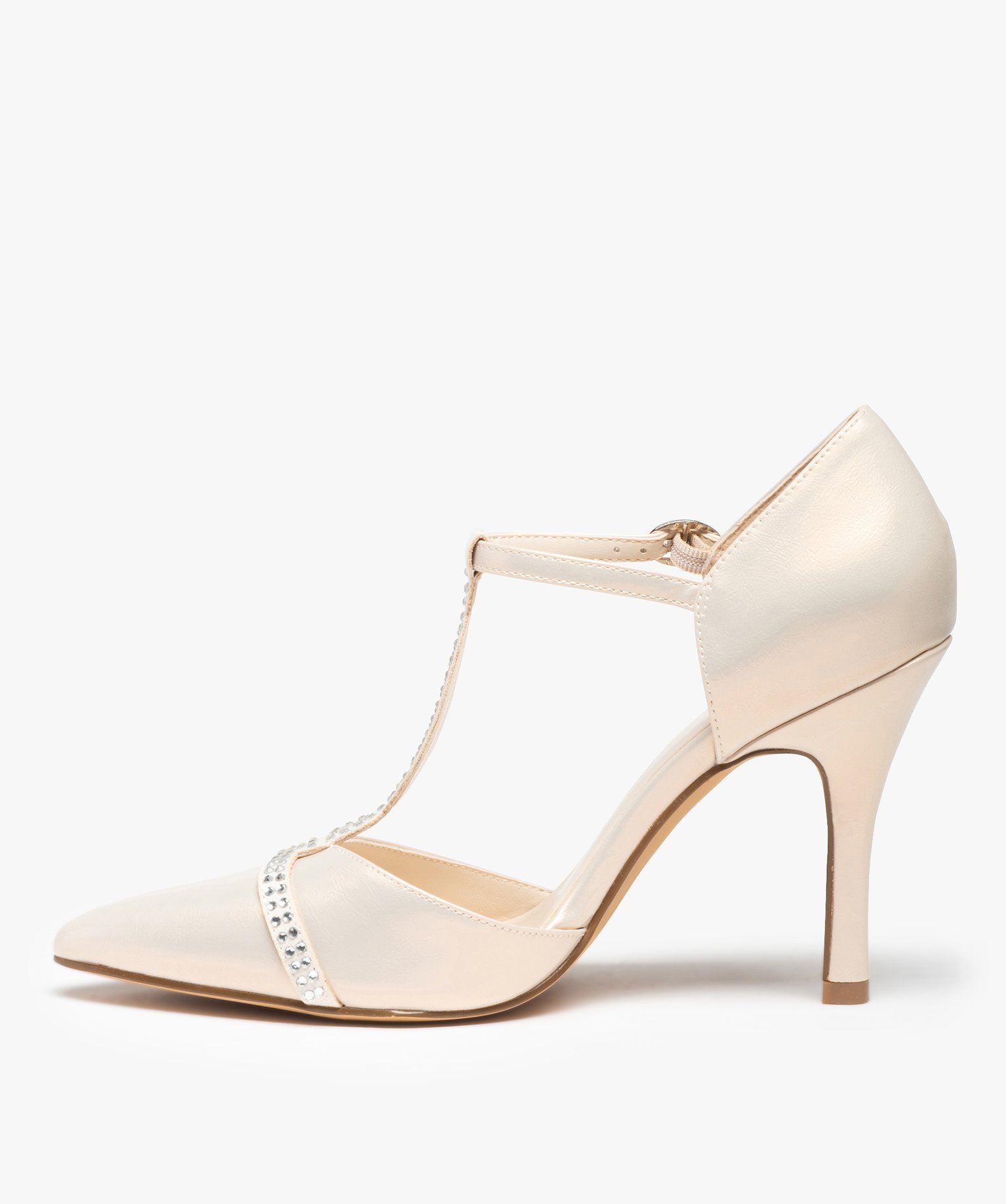 Escarpins femme irisés à bout pointu et strass beige | GEMO