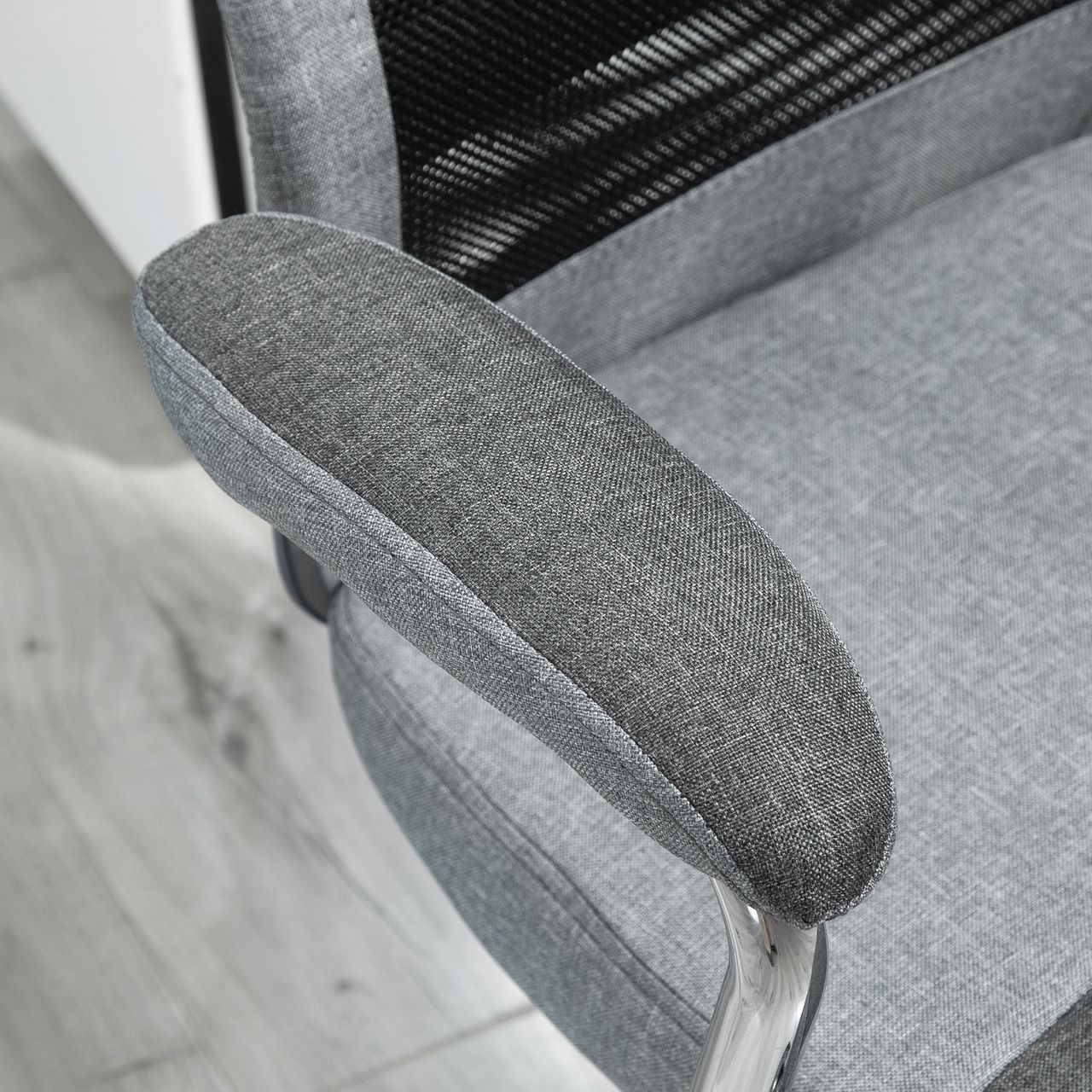 Vinsetto Bürostuhl Computerstuhl ergonomischer Schreibtischstuhl Höhenverstellung und Kopfstütze mit Schaumstoff nordischer Stil hellgrau schwarz 65 x 60 x 119-129 cm