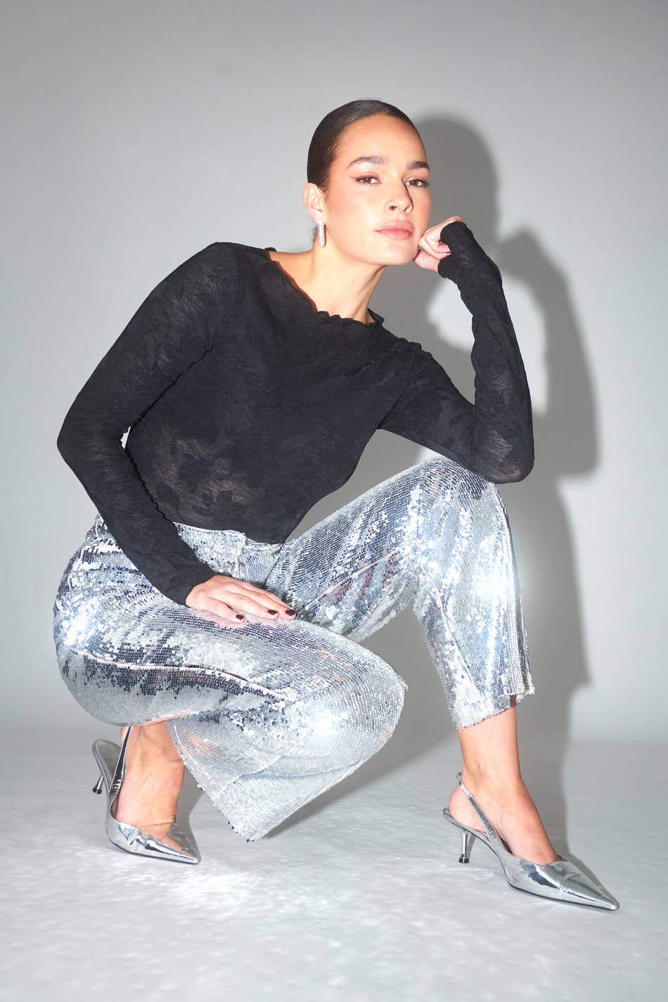 Silver sequin trousers