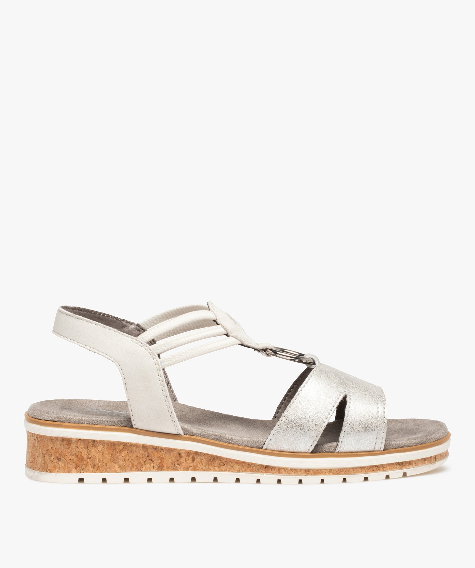 Sandales femme plates confort à brides métallisées - Soft... gris | GEMO