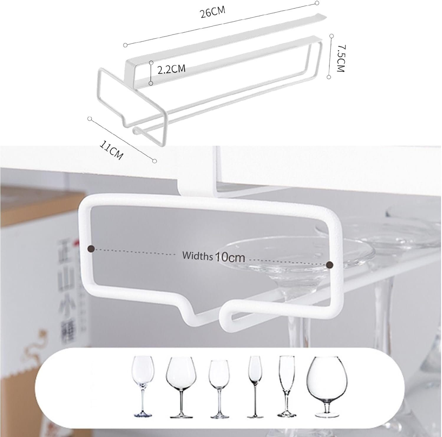 Runxizhou Weinregal Weingläser Halter 2 Stück Unter Dem Schrank Weinglashalter, 2-tlg.