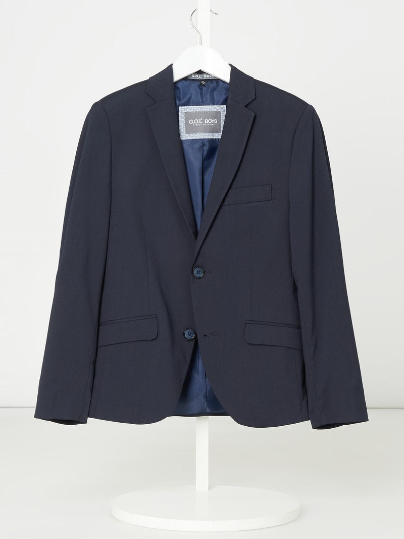 Slim Fit 2-Knopf-Sakko mit paspelierten Pattentaschen in marineblau