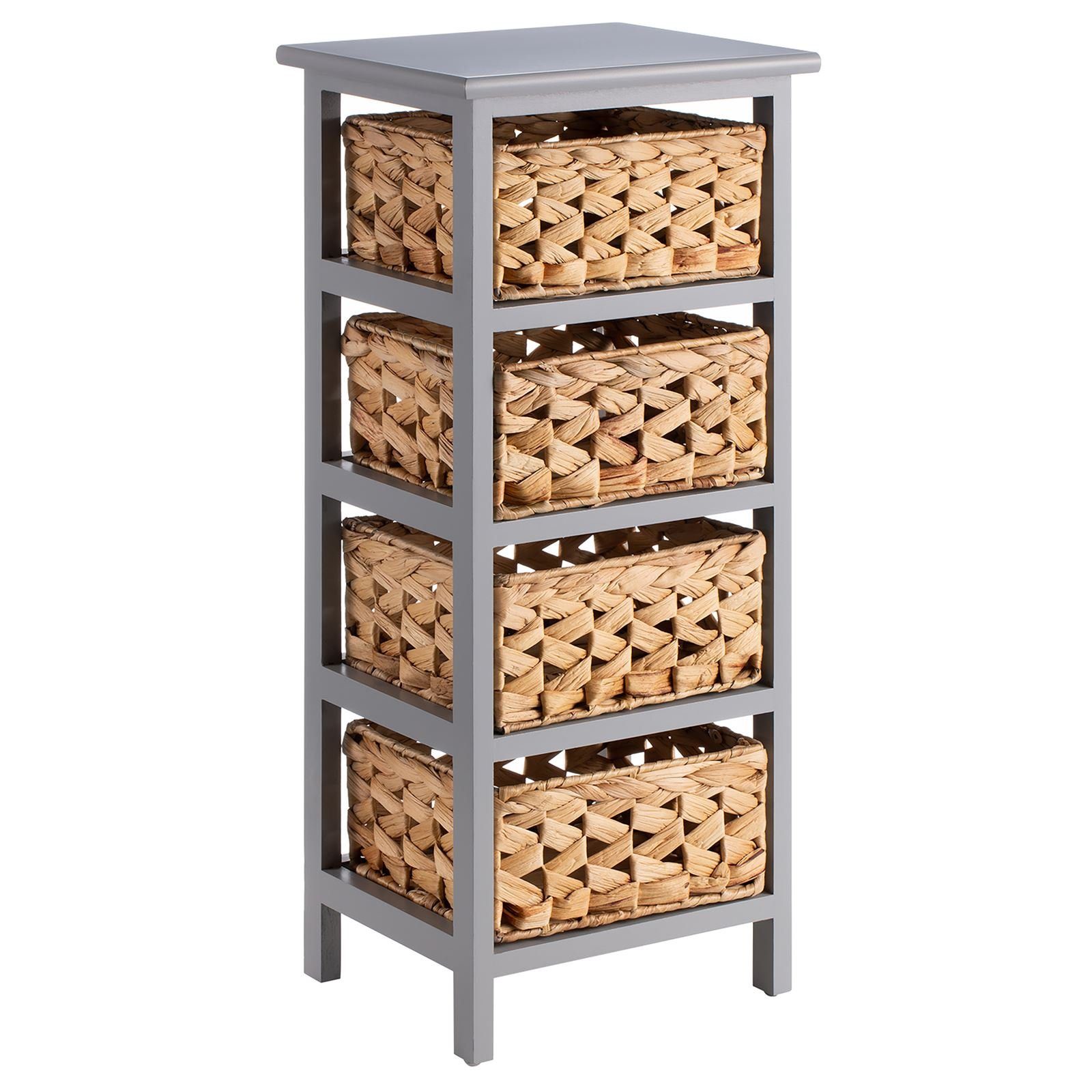 CARO-Möbel Kommode, Kommode Schubladenschrank Regal aus Paulownia Holz in grau mit 4 Körbe