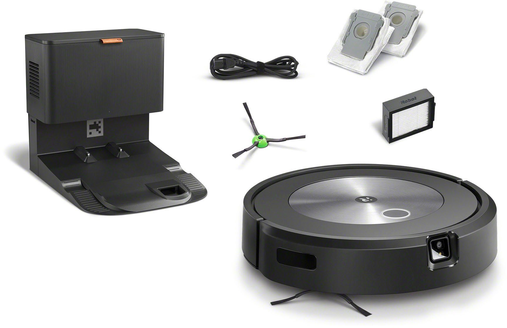 iRobot Saugroboter Roomba® j7+ (j7558), mit Beutel, WLAN-fähig mit autom. Absaugstation, Kartierung und zwei Gummibürsten