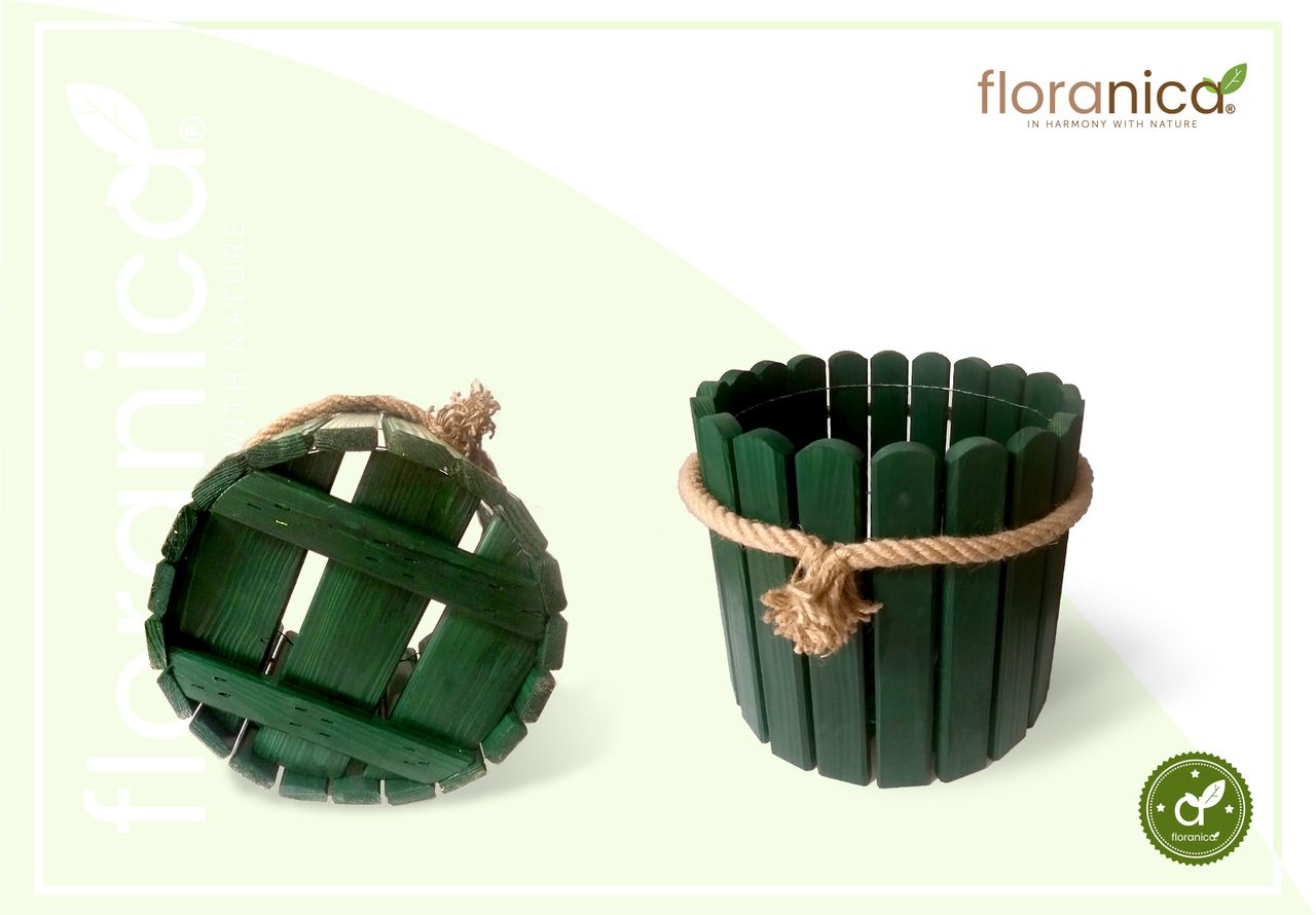Pemicont Floranica Runder Blumentopf aus Holz 33x20cm Grün Imprägnierte Kiefer Schutzhülle für Kräuter Blumen Haus- und Gartendekoration Truhe Innen- und Außeneinsatz EU-Produkt