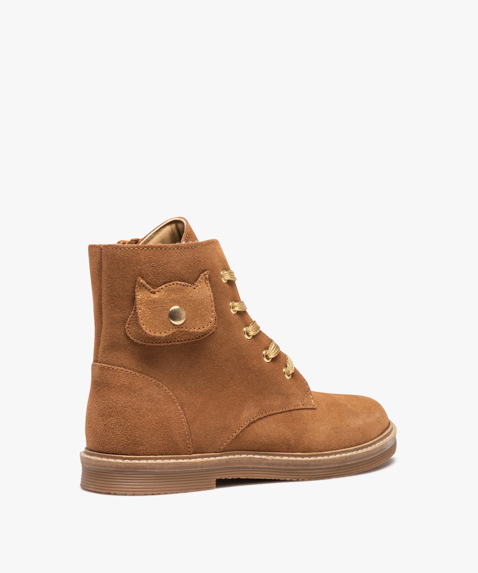 Boots fille dessus cuir uni à lacets métallisés et zip – NA!