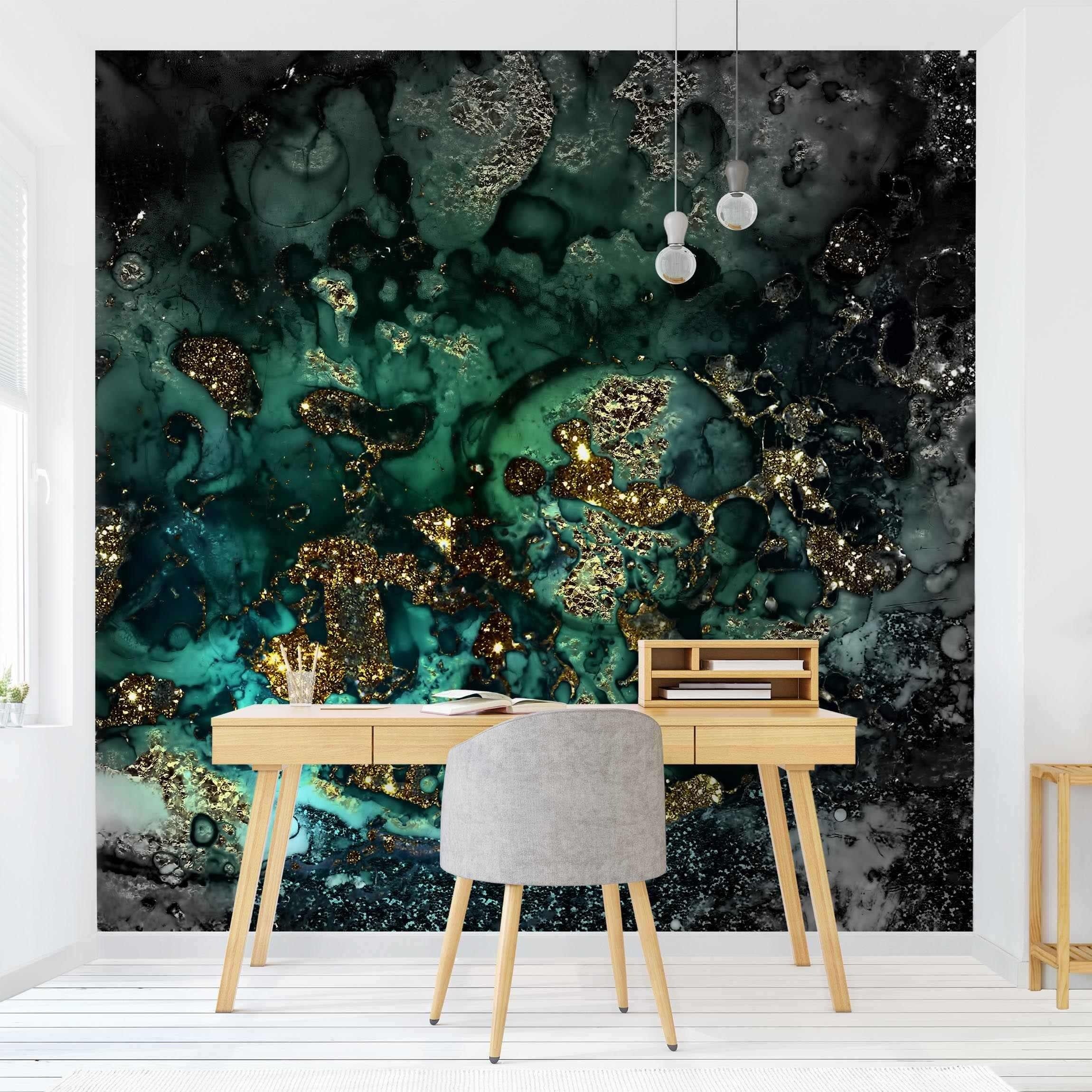 Bilderdepot24 Vliestapete Abstrakt Goldene Meeres-Inseln Abstrakt Tapete Wanddeko Modern Kunst, Glatt, Matt, (Inklusive Gratis-Kleister oder selbstklebend), Wohnzimmer Schlafzimmer Küche Flur Fototapete Motivtapete Wandtapete