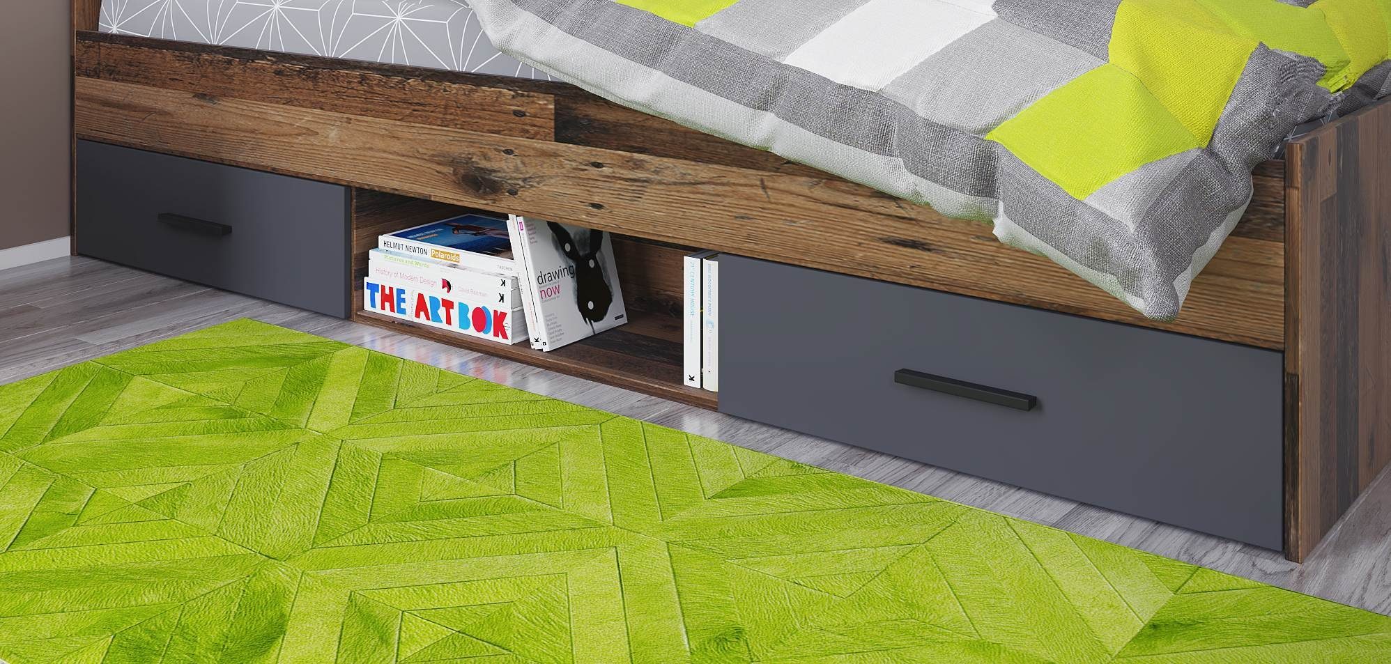 Home affaire Bettschubkasten Nonjoo-Teen, mit 2 Schubladen, 1 offenes Fach, bietet Stauraum, Ausf. Melamin Dekor