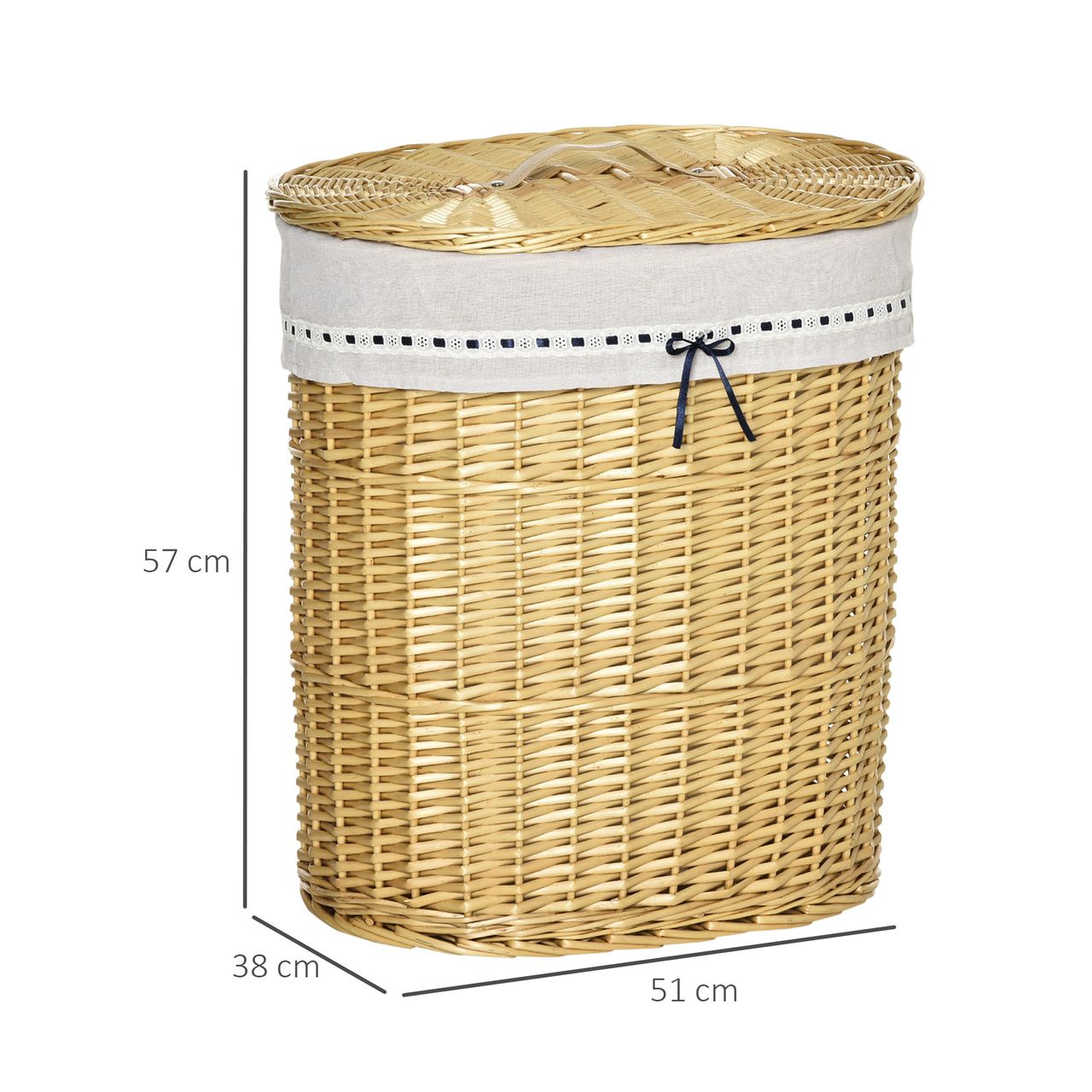 HOMCOM Wäschekorb aus Weide Weidenrute Wäschebox Wäschesammler geflochten mit Deckel Natur 100L 51 x 38 x 57 cm
