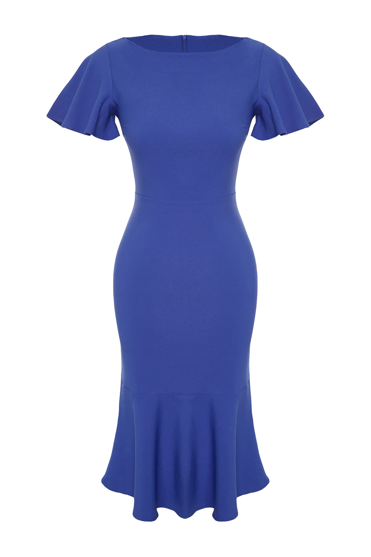 Trendyol Collection  Indigoblaues, figurbetontes Volant-Midikleid aus Webstoff TWOSS20EL1342
