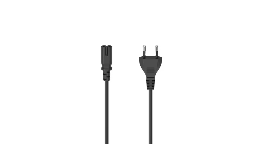Hama Netzkabel mit Eurostecker, 2-Pin-Stecker, Doppelnut/C7, 1,5 m, Schwarz