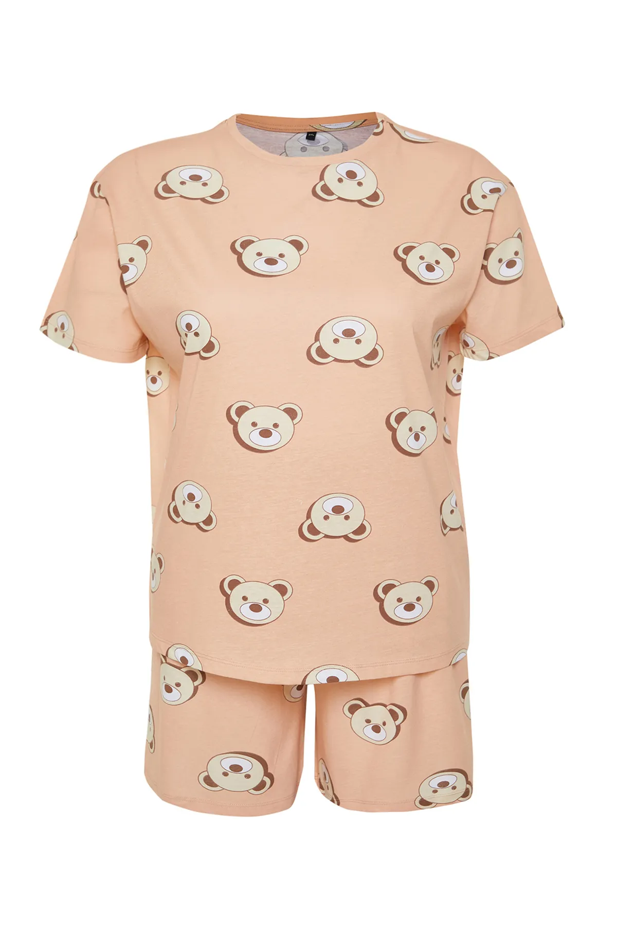 Trendyol Curve  Lachsfarbenes Pyjama-Set aus Baumwollstrick mit Teddybär-Aufdruck TBBSS23AI00022