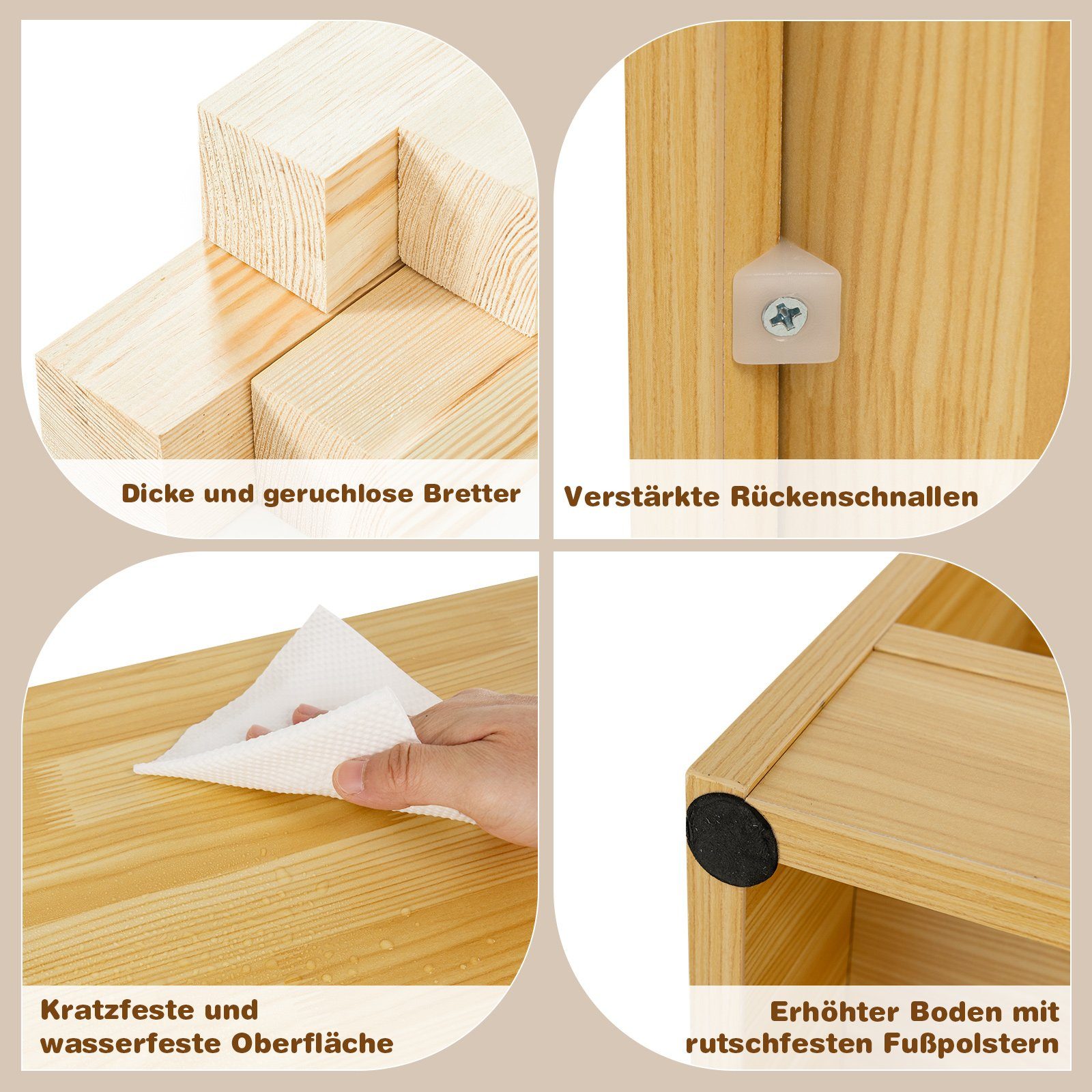 COSTWAY Bücherregal, Spielzeugschrank, 2 große Fächer & 3 kleine Fächer