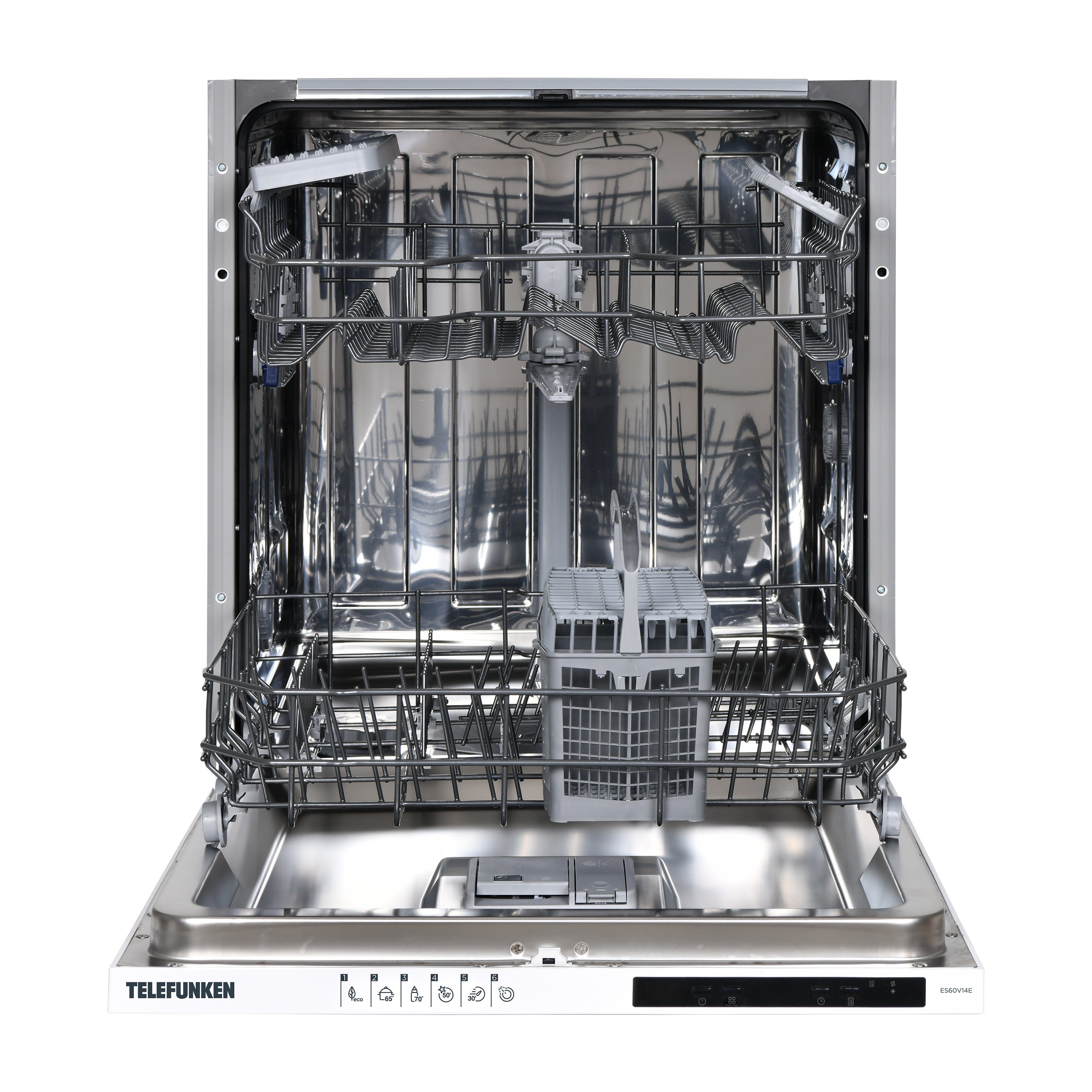 Telefunken vollintegrierbarer Geschirrspüler, ES60V14E, 12 l, 14 Maßgedecke, Einbauspülmaschine, 60 cm, 6 Programme, Überlaufschutz