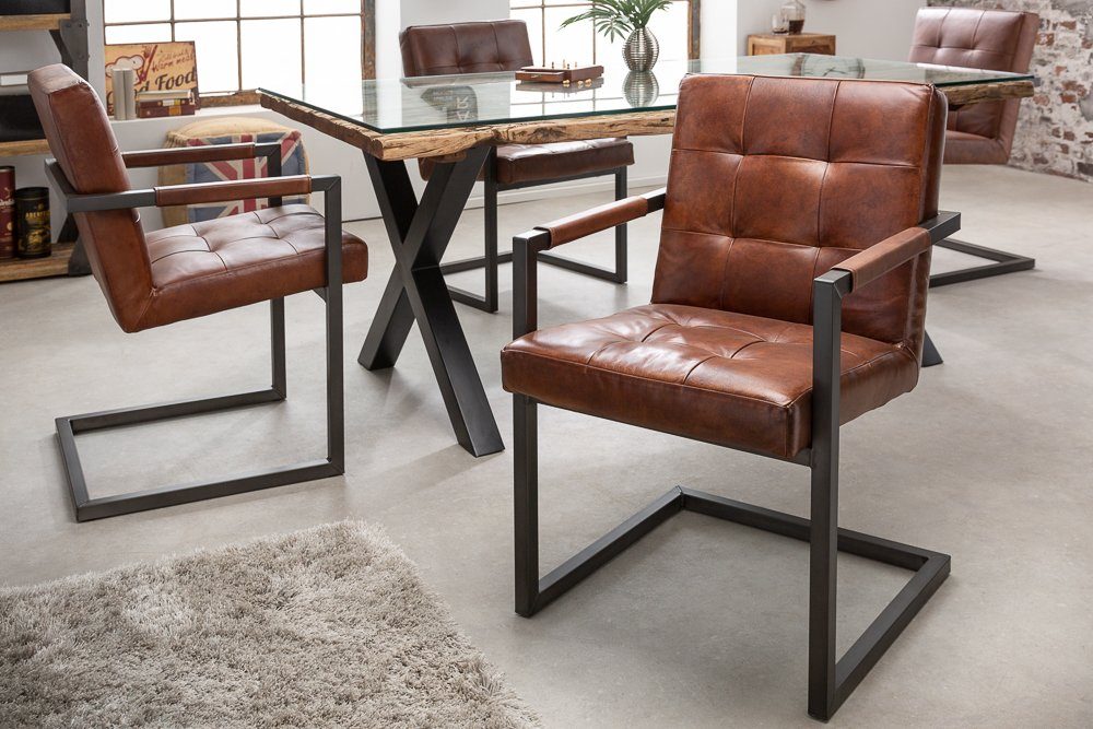 riess-ambiente Freischwinger GRAND BUFFALO braun / schwarz, Esszimmer · Leder · Metall · mit Armlehne · Industrial Design