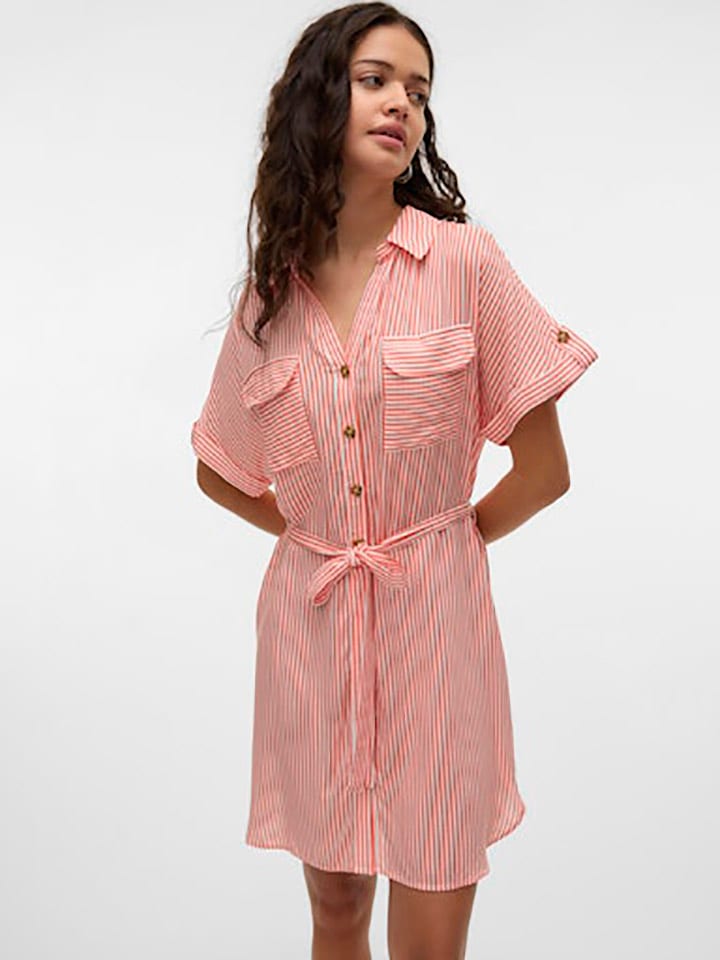 Vero Moda Blusenkleid in Rot/ Weiß günstig kaufen